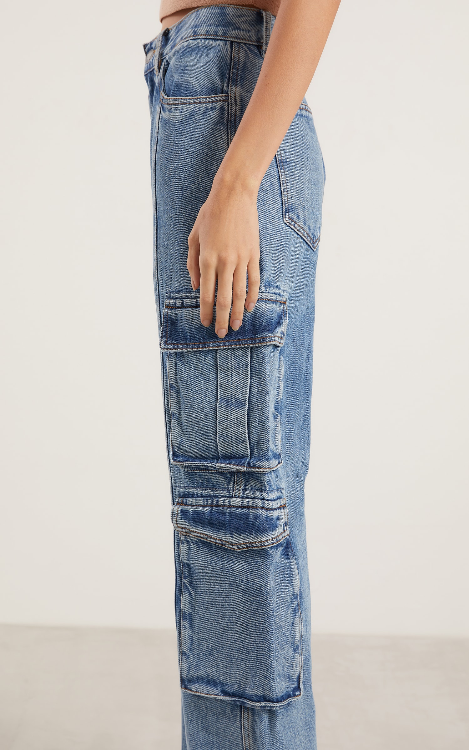 Calça Cargo Duplo Jeans Médio