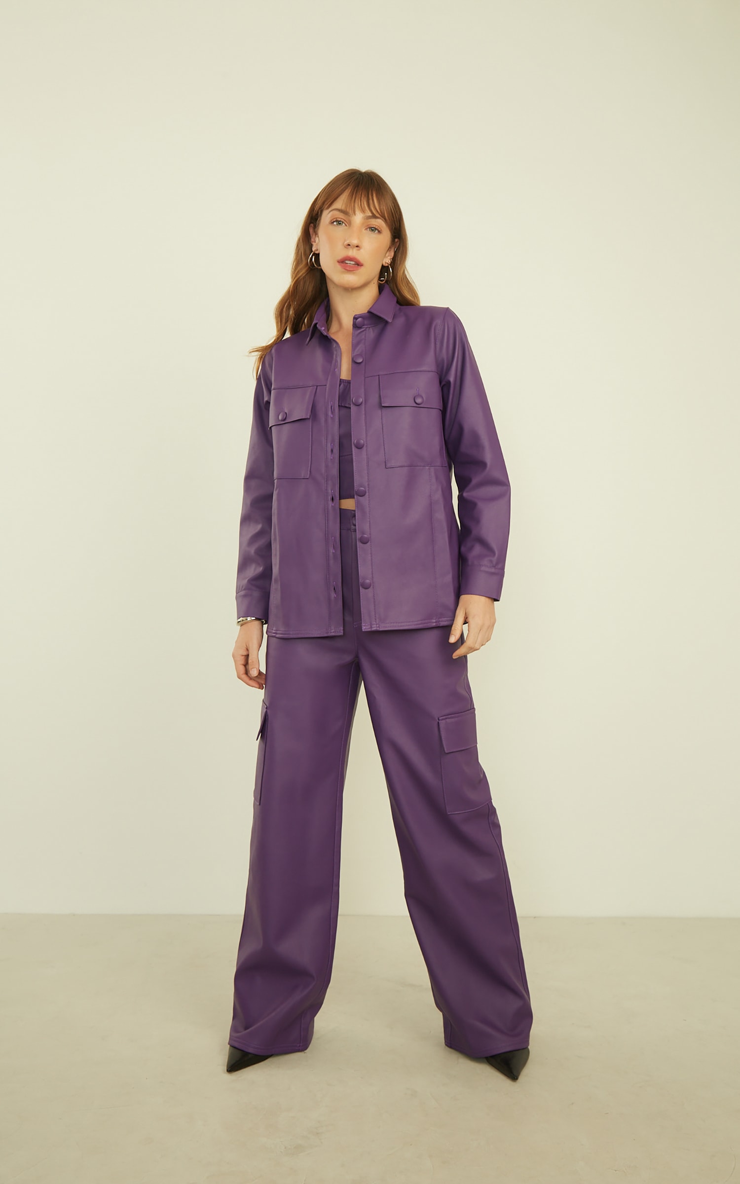 Calça Cargo like leather Roxo