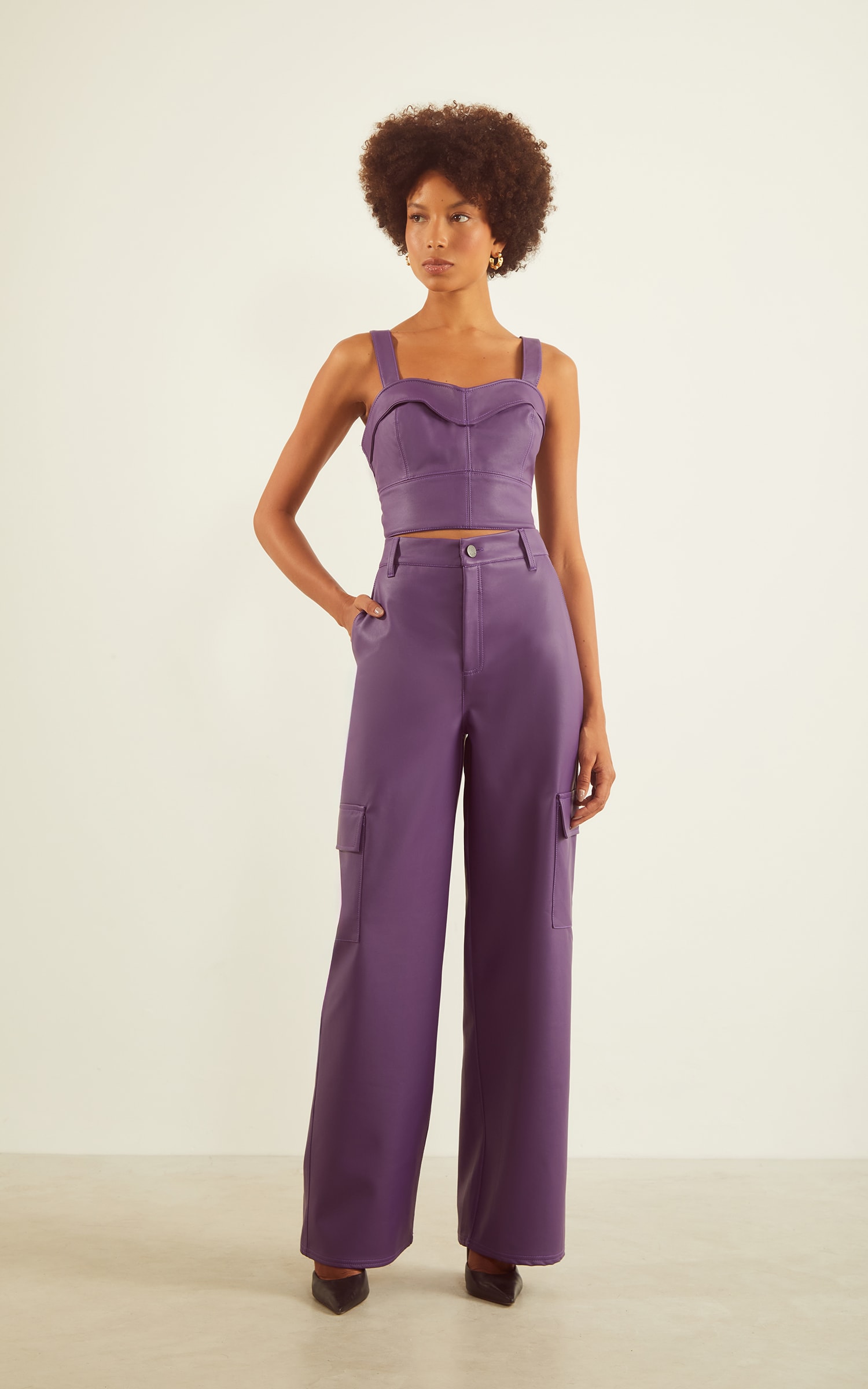 Calça Cargo like leather Roxo