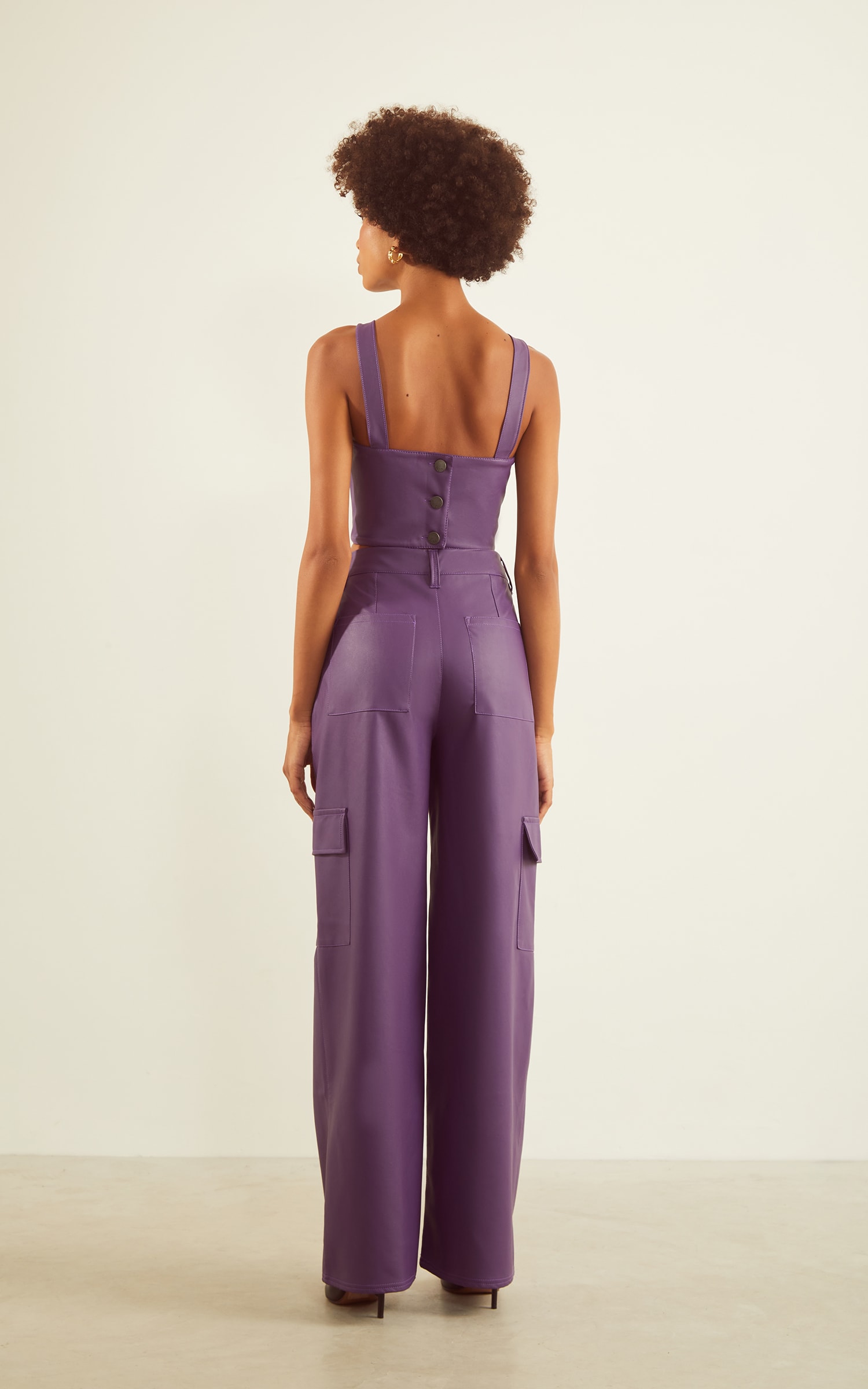Calça Cargo like leather Roxo