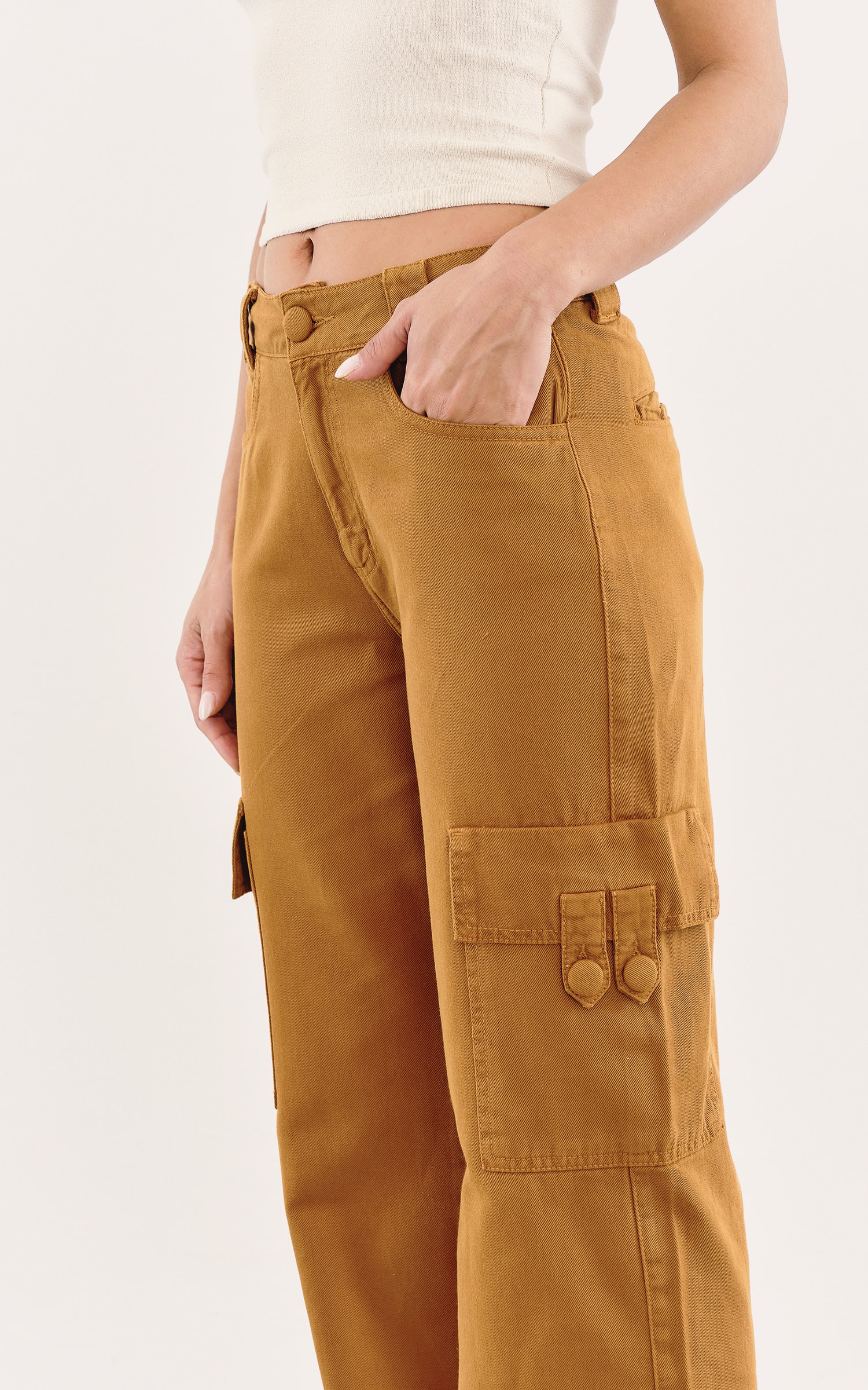 Calça Cargo Sarja Caramelo