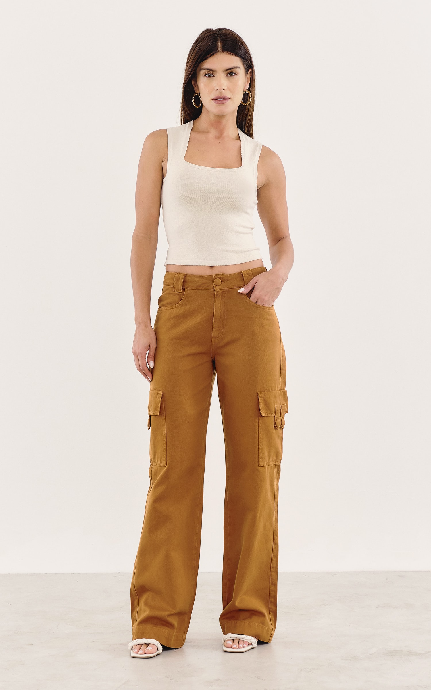 Calça Cargo Sarja Caramelo