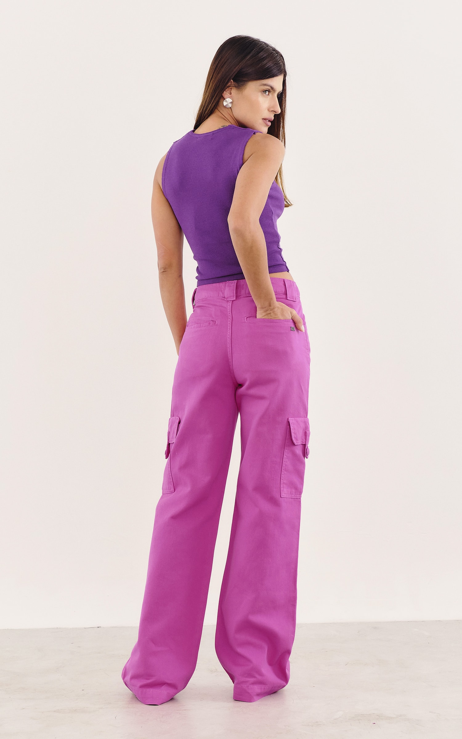 Calça Cargo Sarja Rosa