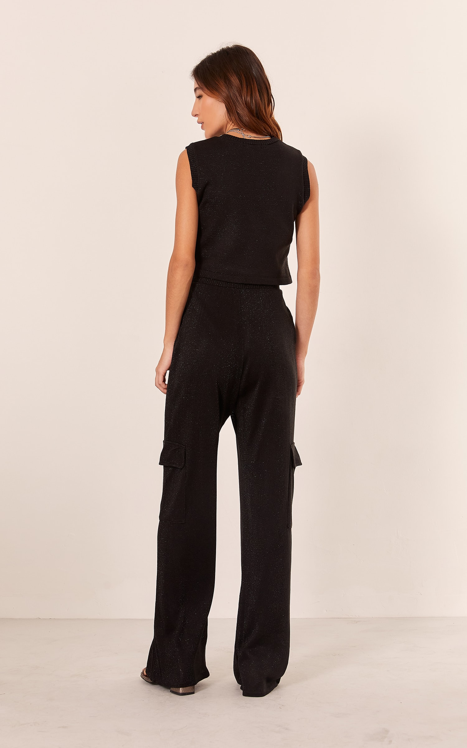 Calça Cargo Tricot Lurex Preto