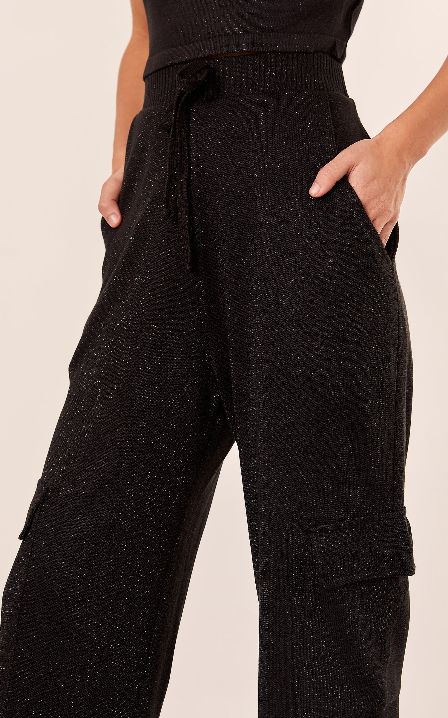 Calça Cargo Tricot Lurex Preto