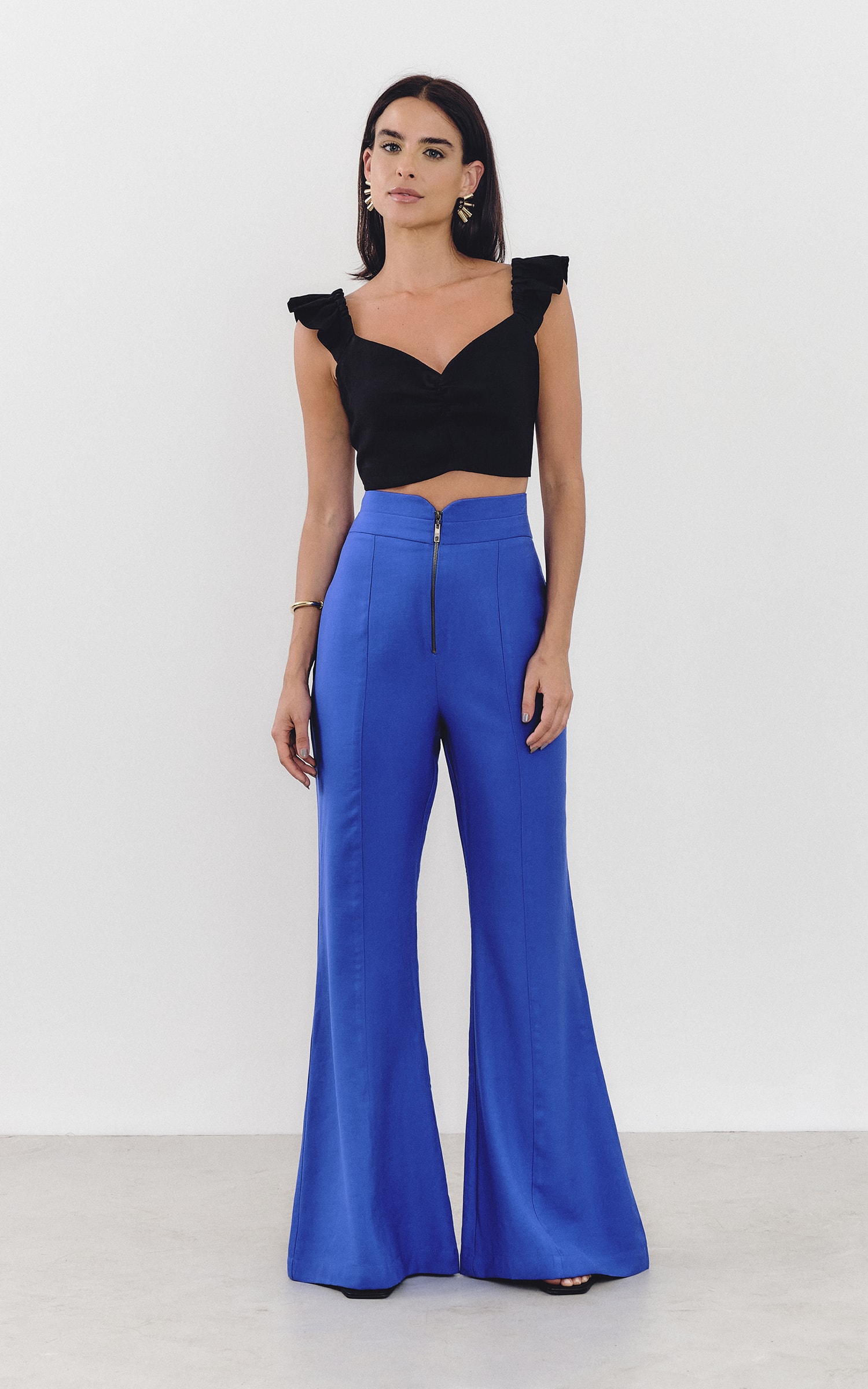 Calça Flare Zíper Metal Self Azul Royal