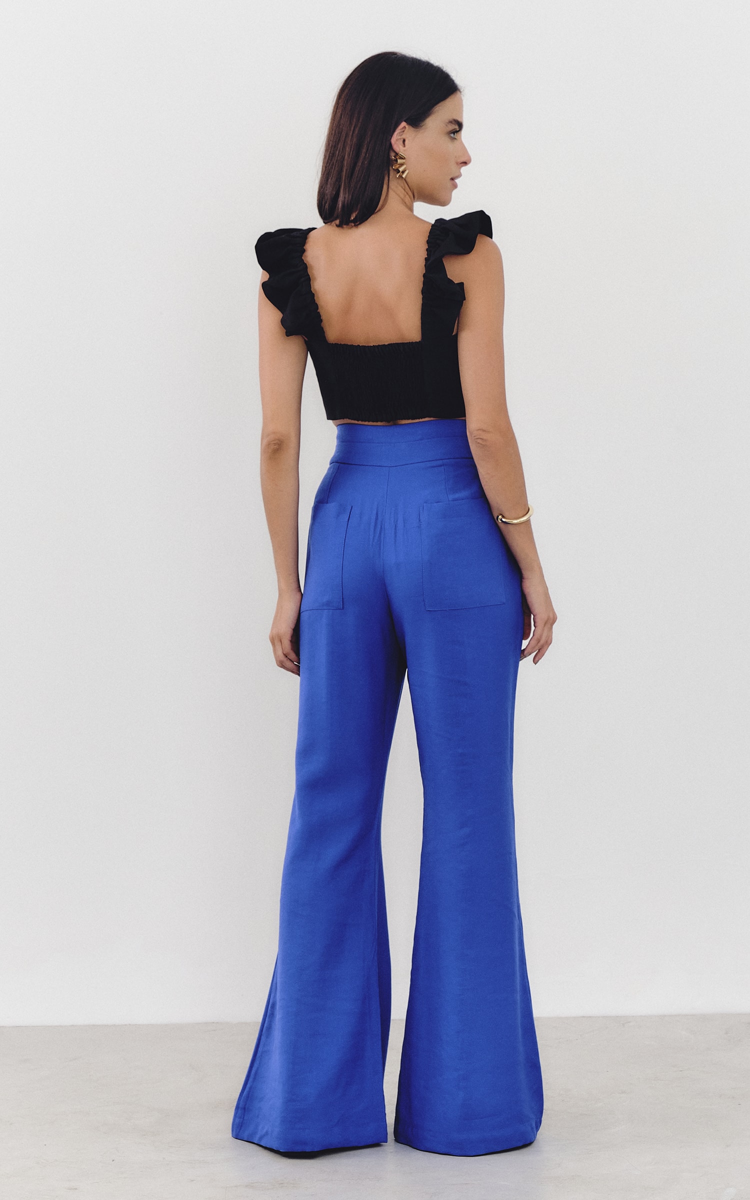 Calça Flare Zíper Metal Self Azul Royal