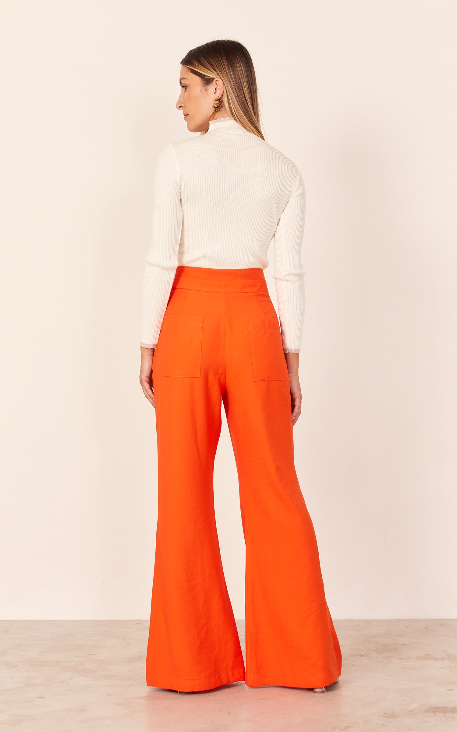 Calça Flare Zíper Metal Self Coral