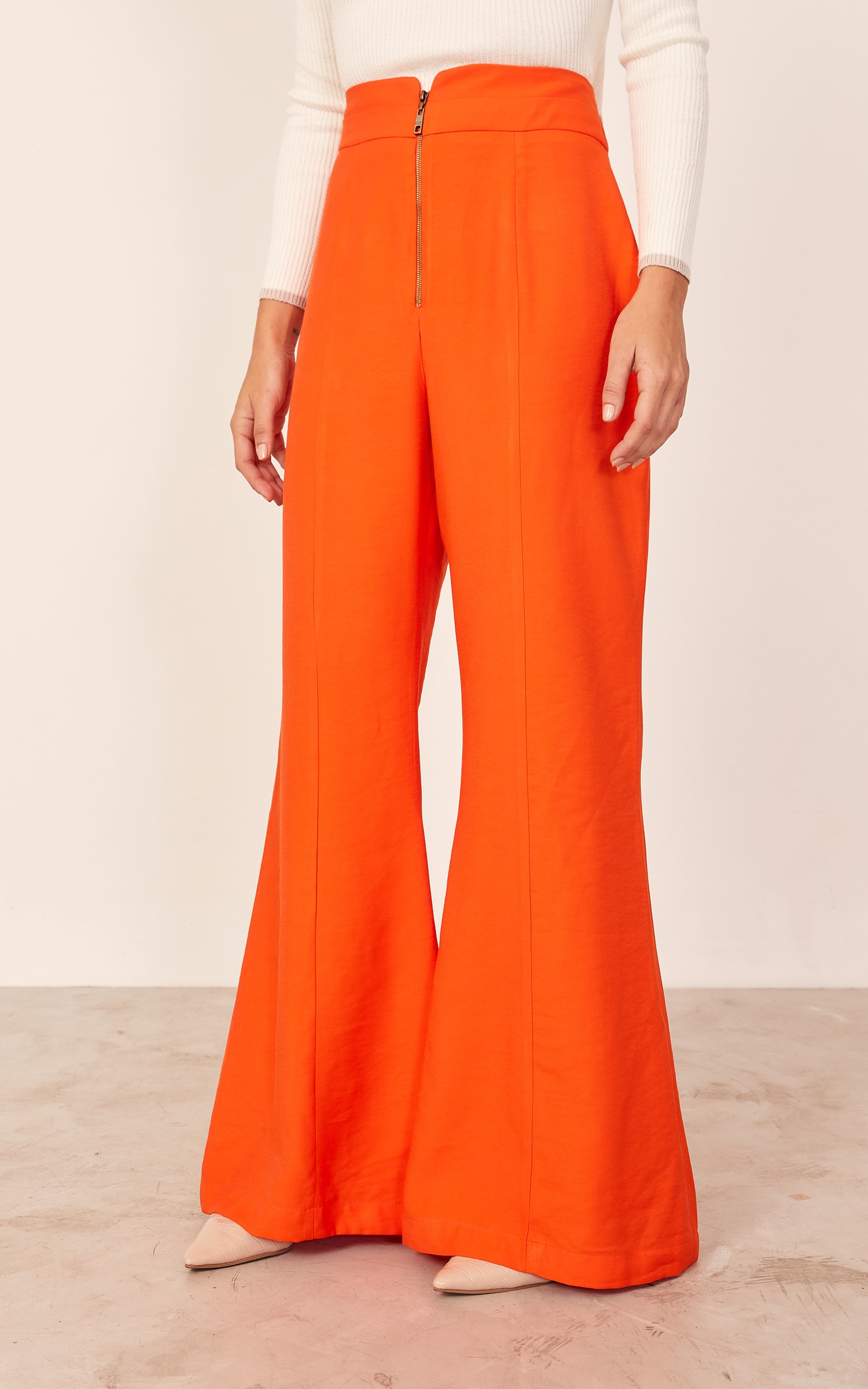 Calça Flare Zíper Metal Self Coral