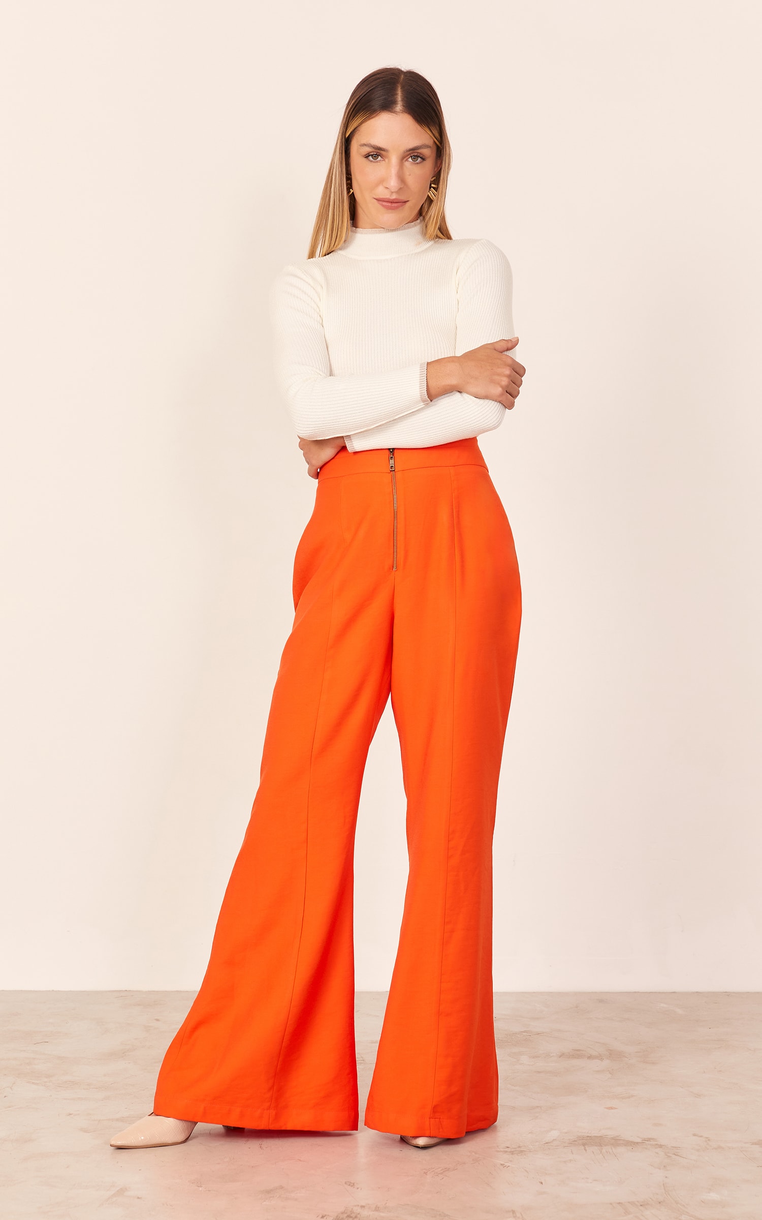 Calça Flare Zíper Metal Self Coral