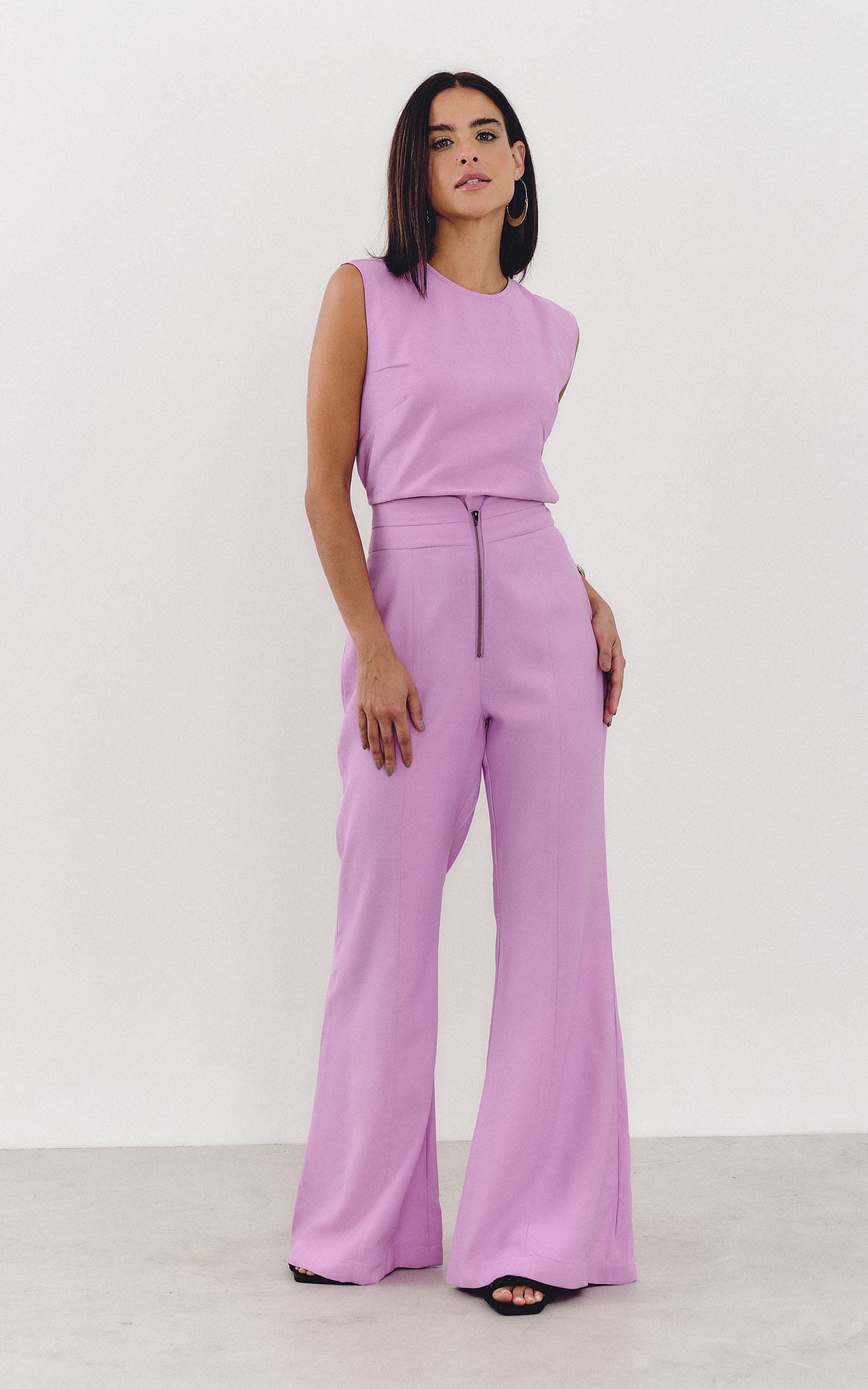 Calça Flare Zíper Metal Self Lavanda