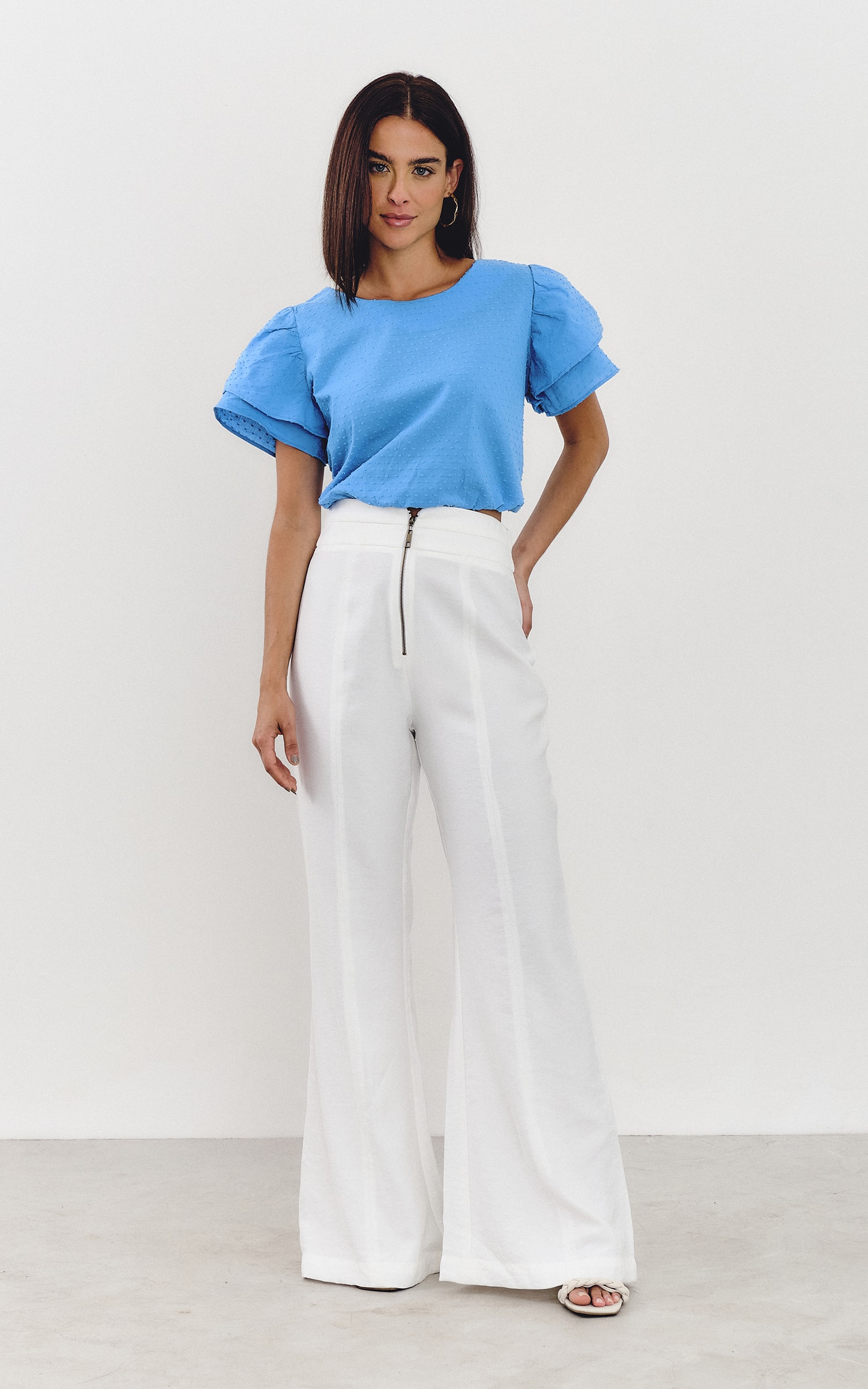 Calça Flare Zíper Metal Self Off White