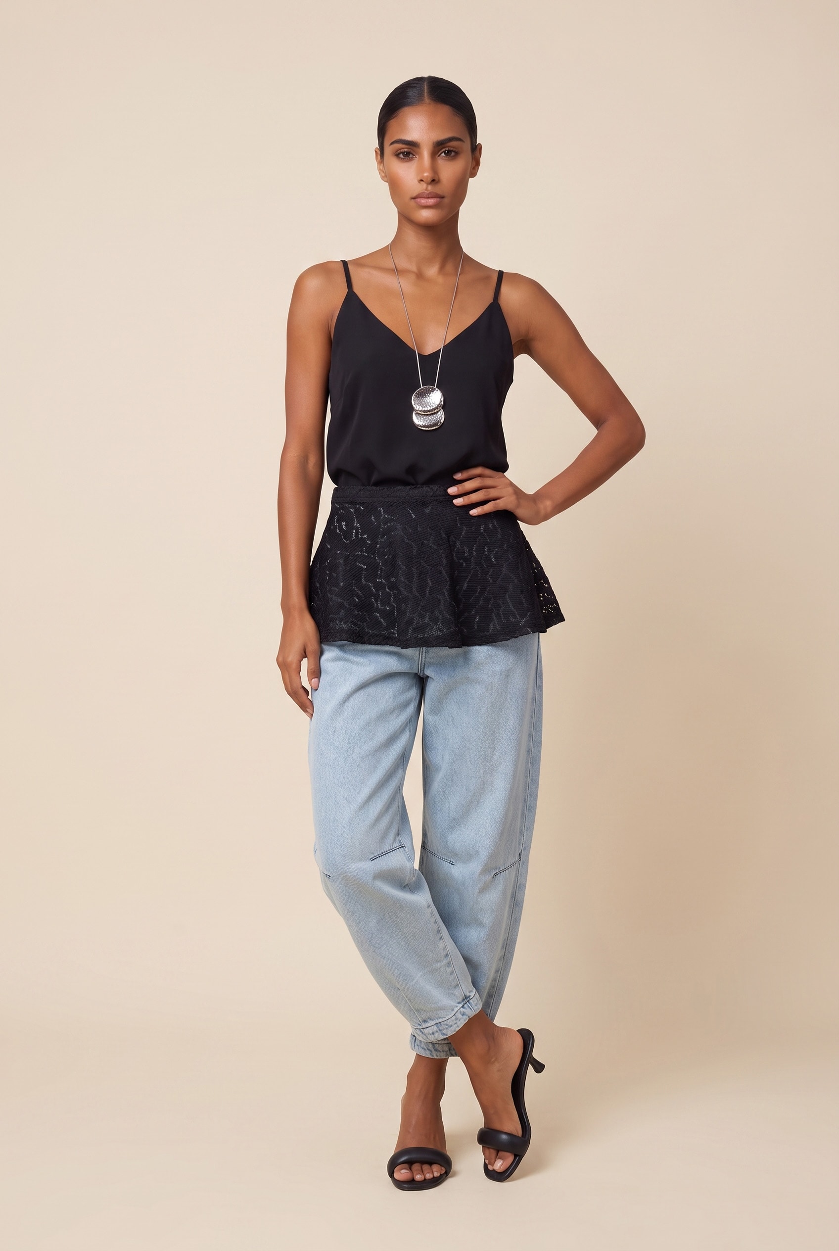 Calca Jeans Balloon Recorte Jeans Claro