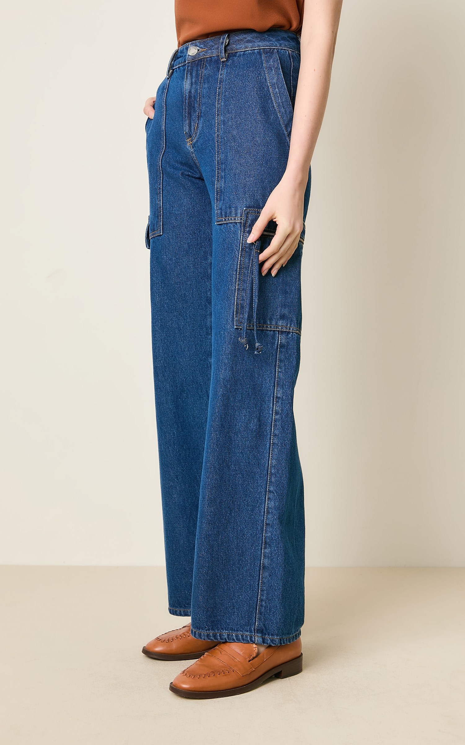 Calca Jeans Bolso Ziper Jeans Escuro