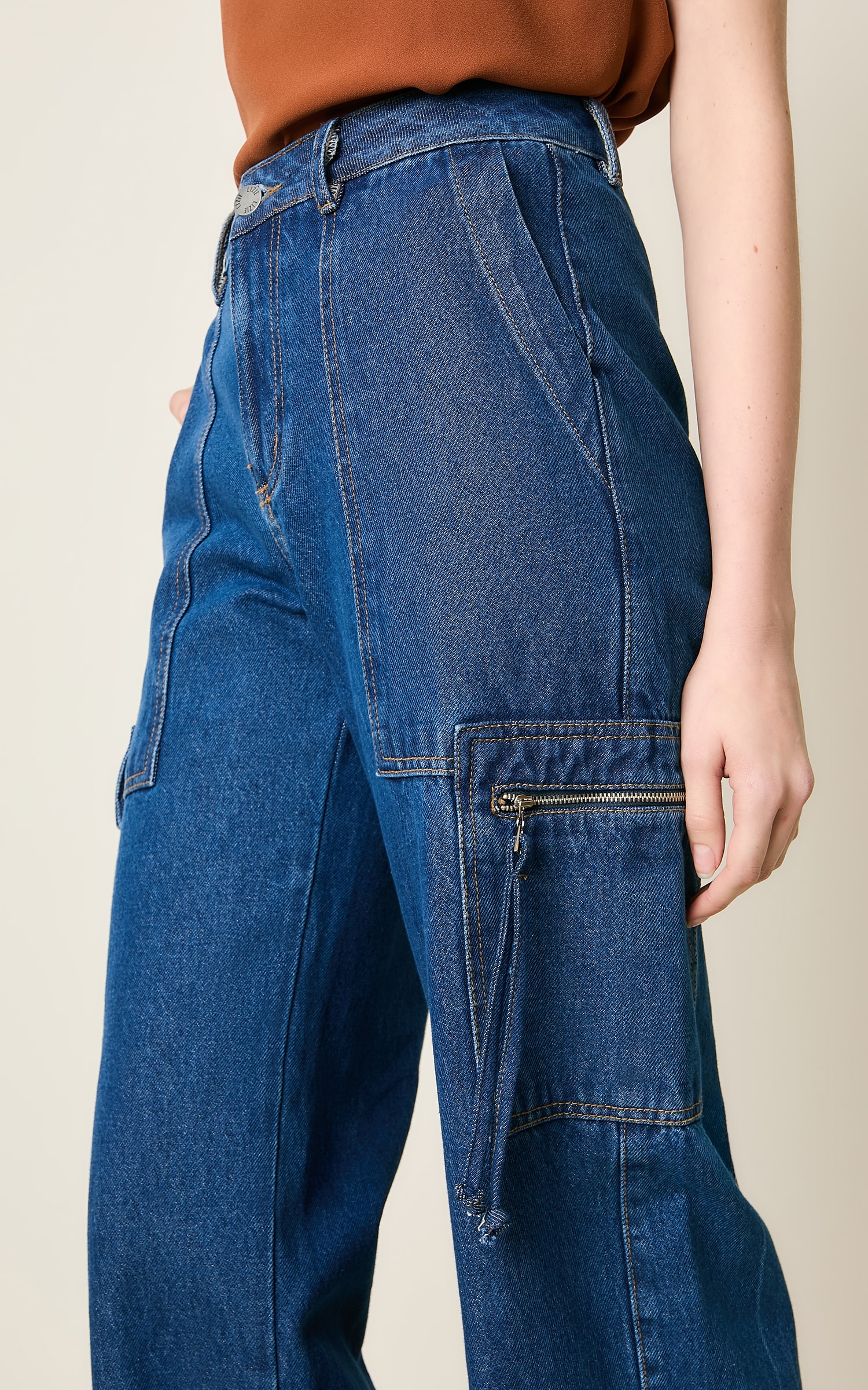 Calca Jeans Bolso Ziper Jeans Escuro