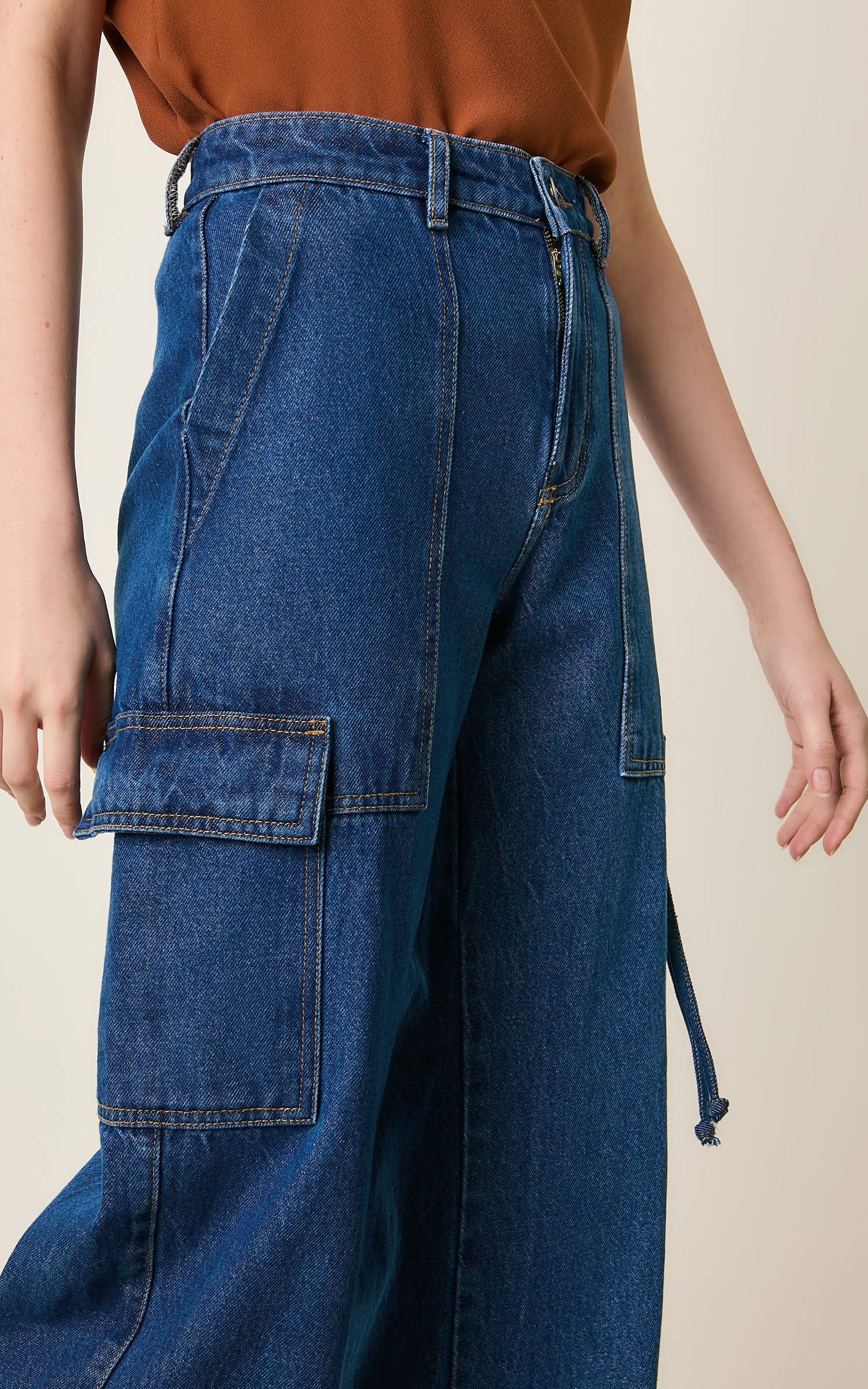 Calca Jeans Bolso Ziper Jeans Escuro