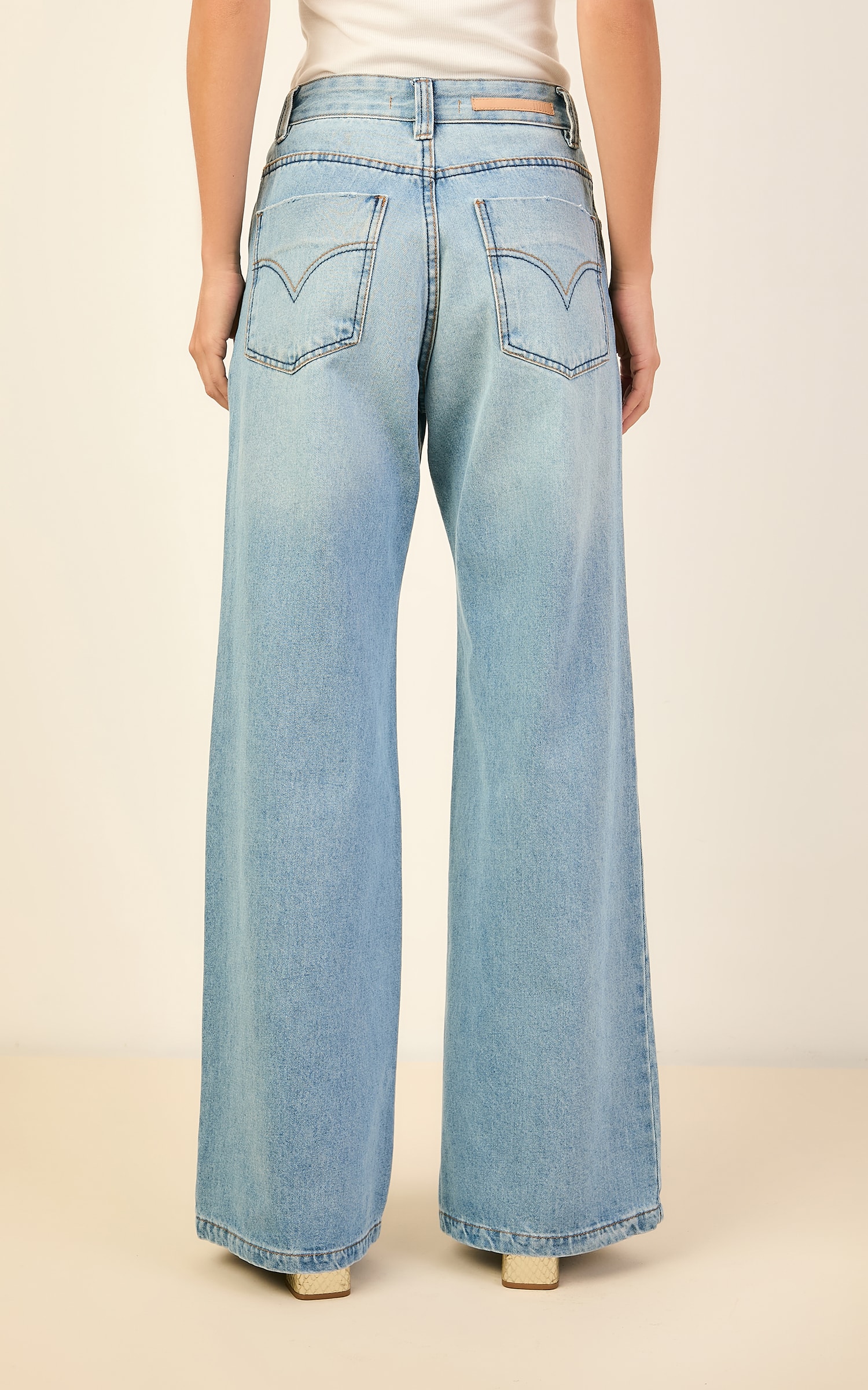 Calca Jeans Pesponto Duplo Jeans Claro