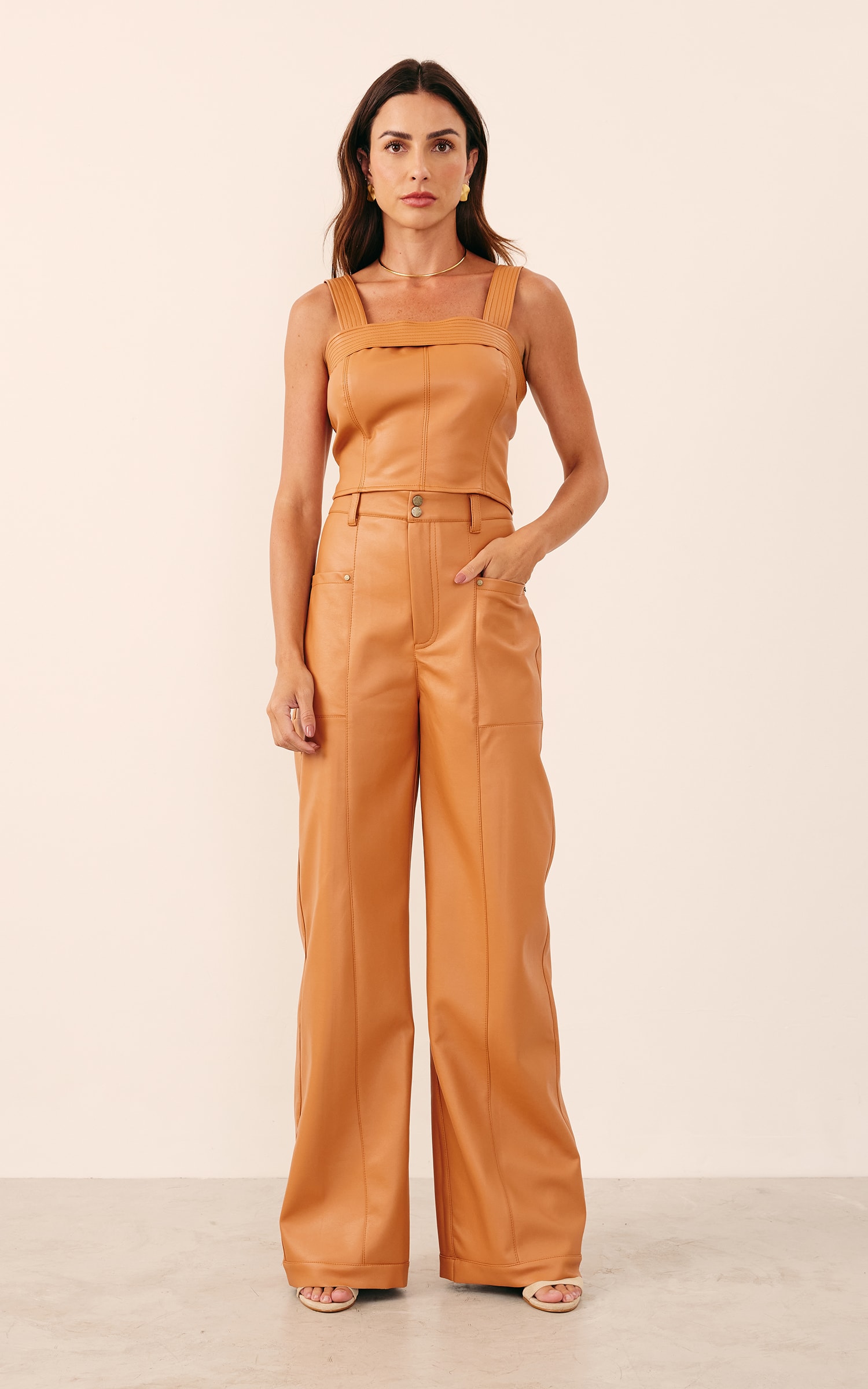 Calça Like Leather Caramelo