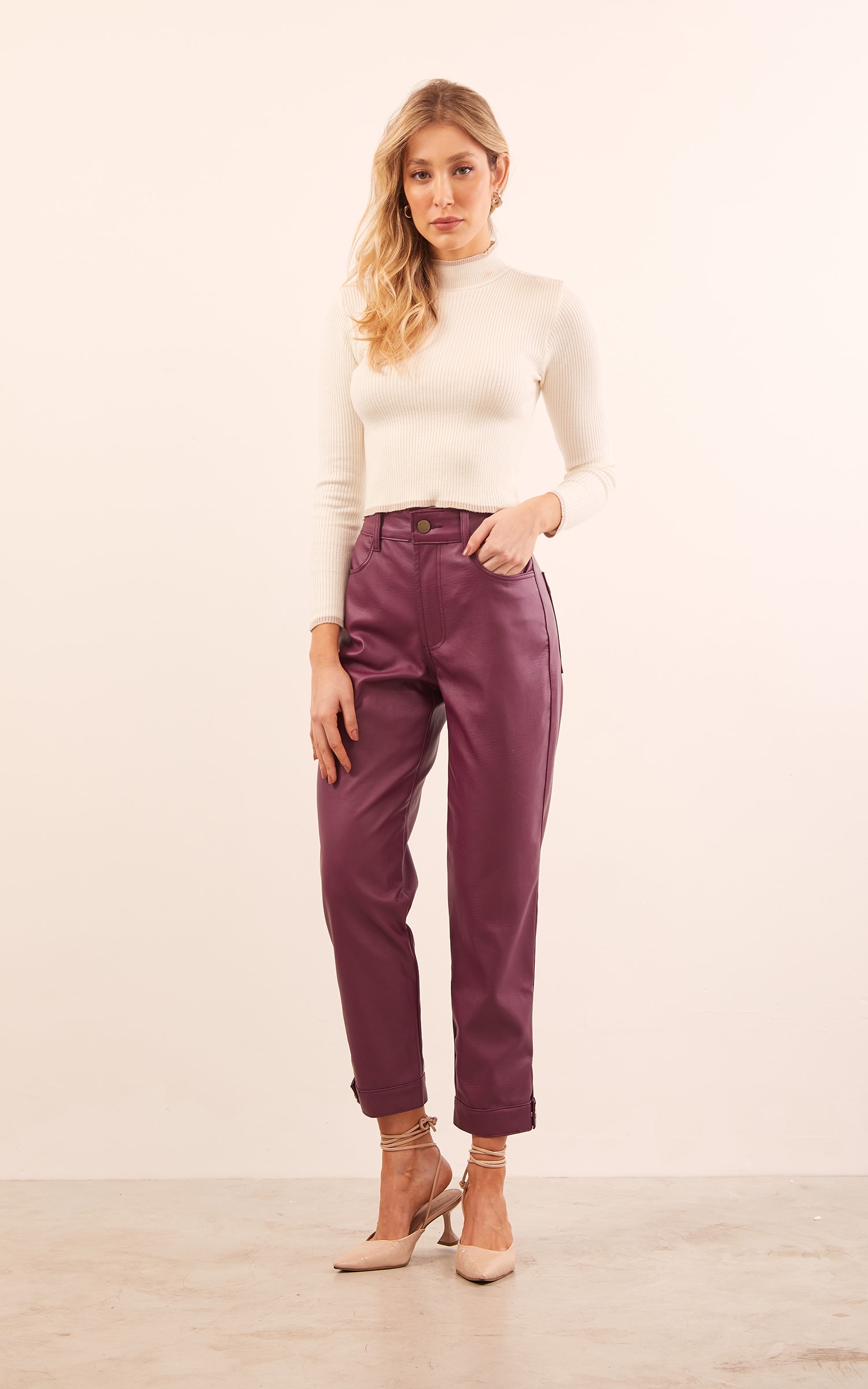 Calça Like Leather Cenoura Roxo