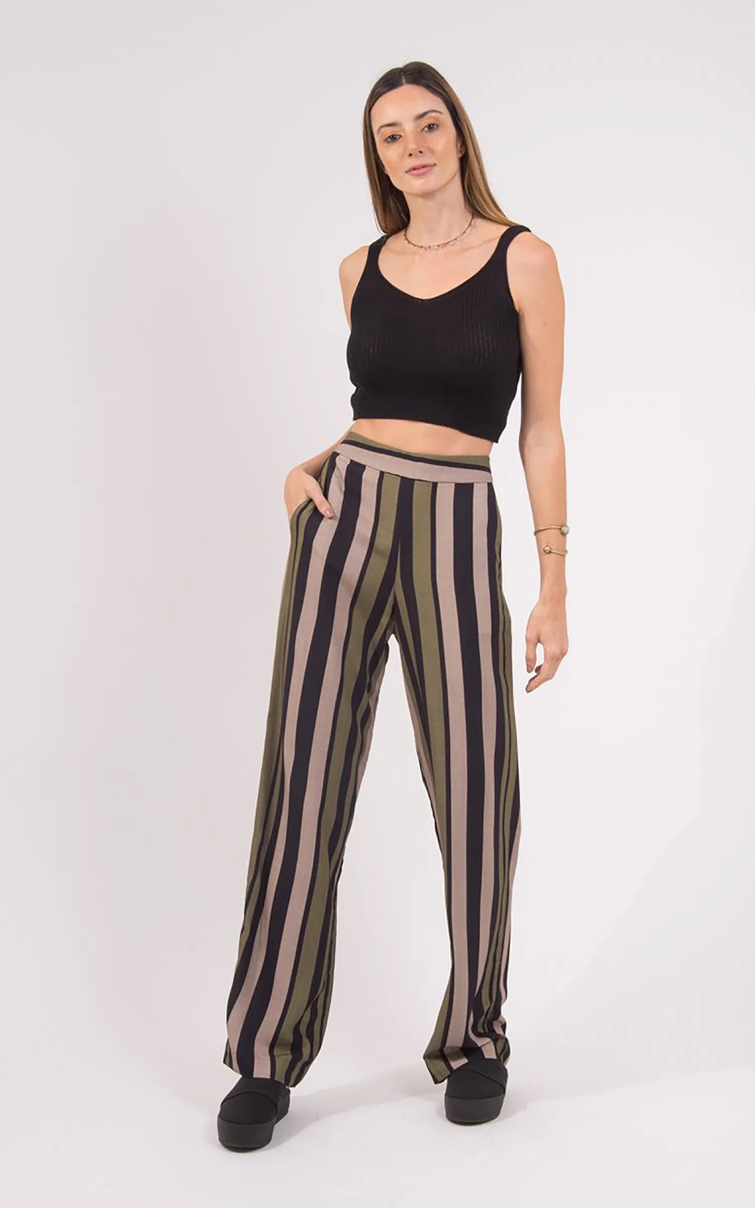 Calça Listra Verde Musgo