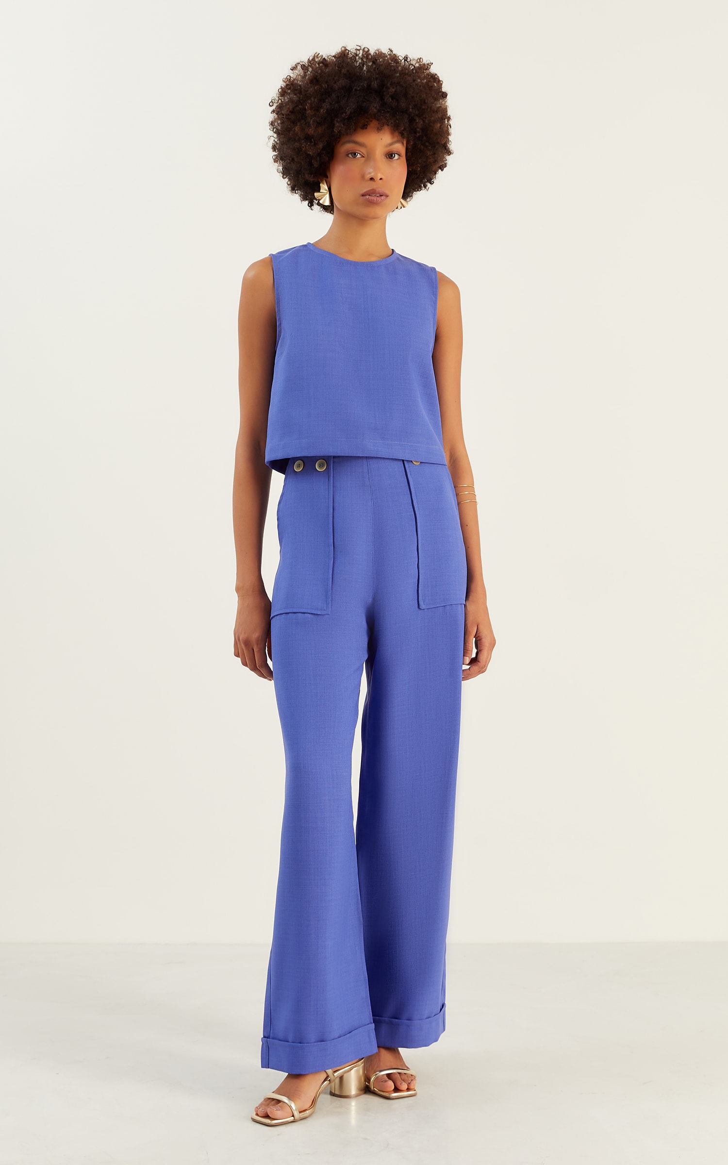 Calça Pantalona Botões Vanila Azul Prisma
