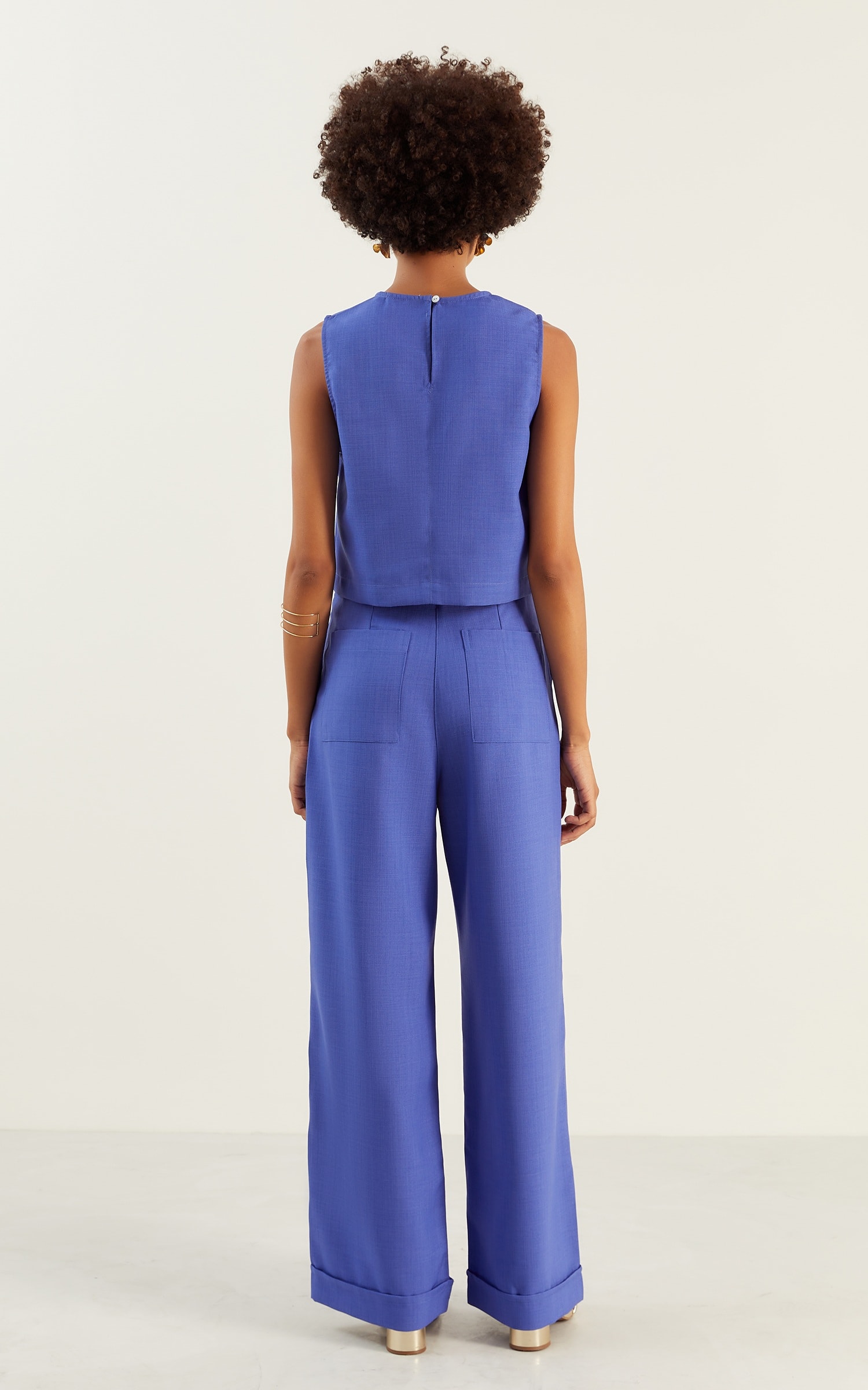 Calça Pantalona Botões Vanila Azul Prisma