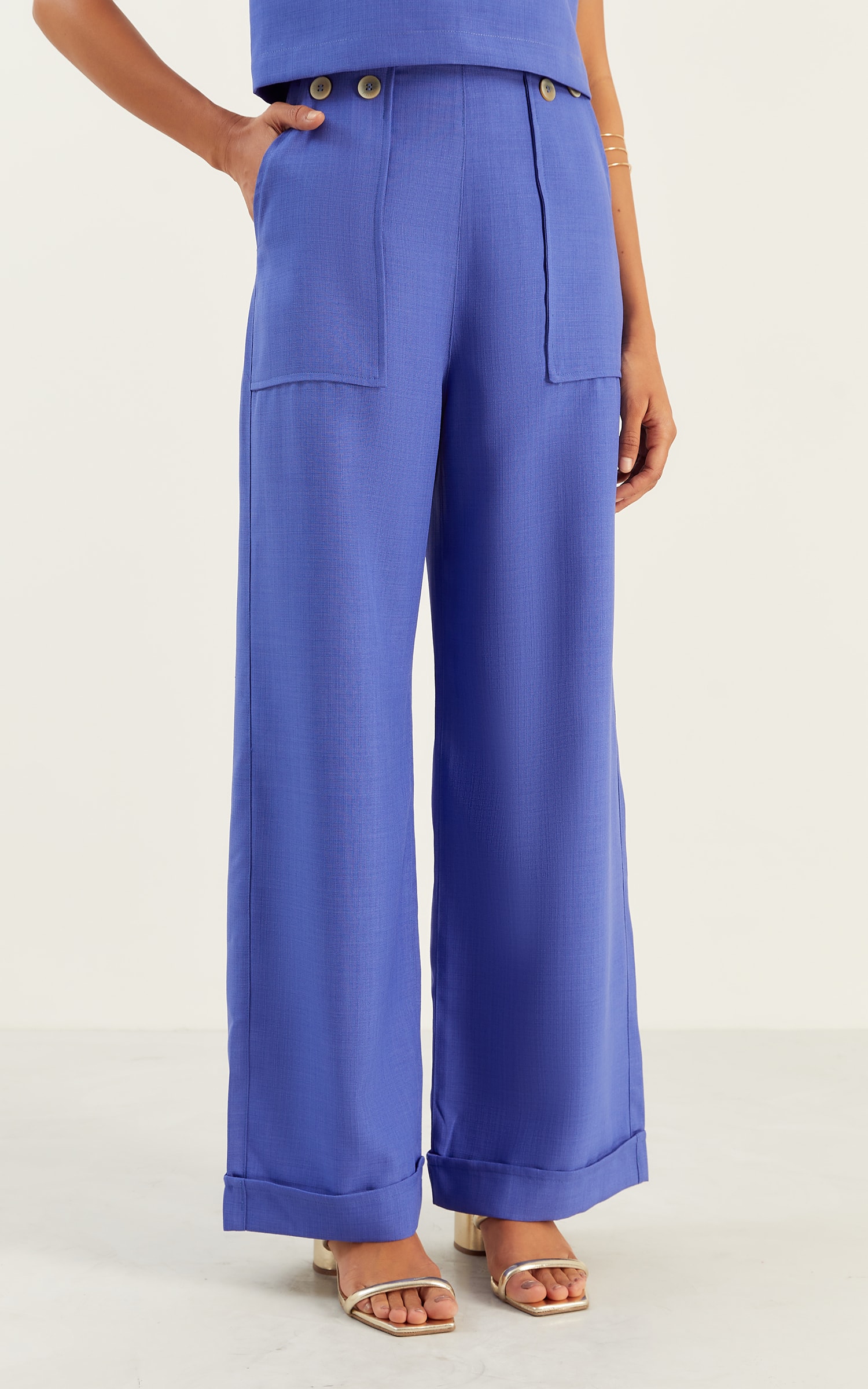 Calça Pantalona Botões Vanila Azul Prisma