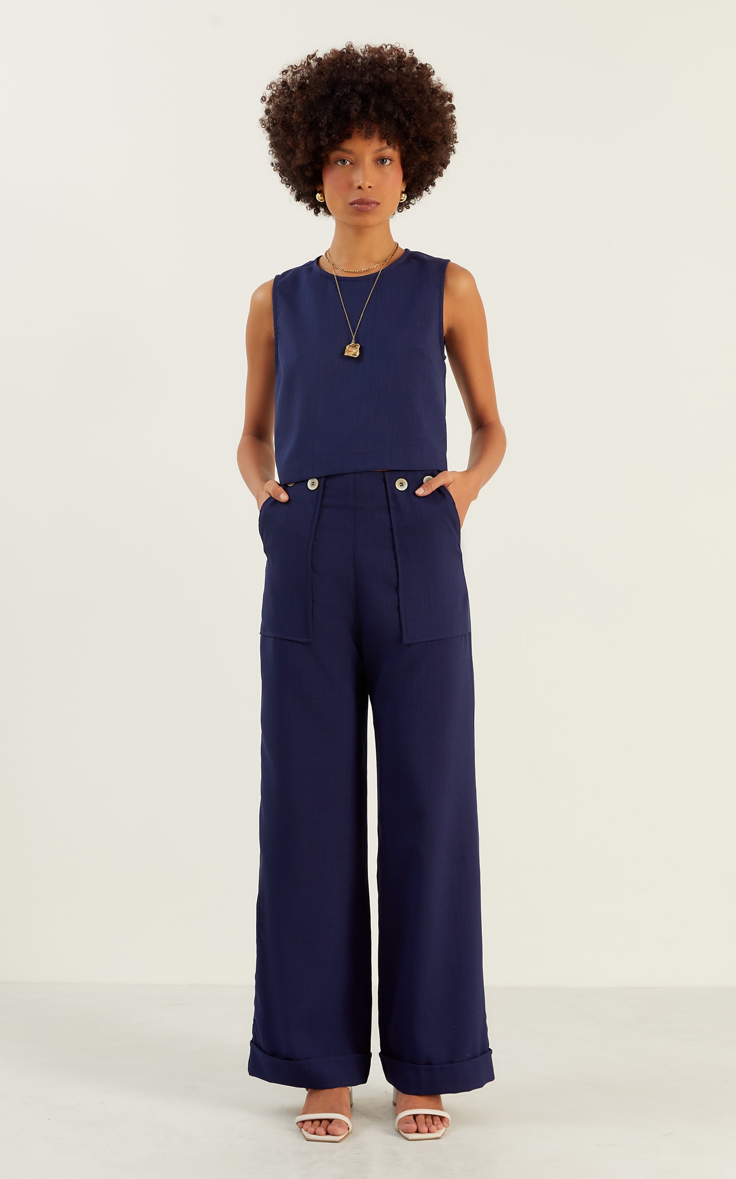 Calça Pantalona Botões Vanila Marinho