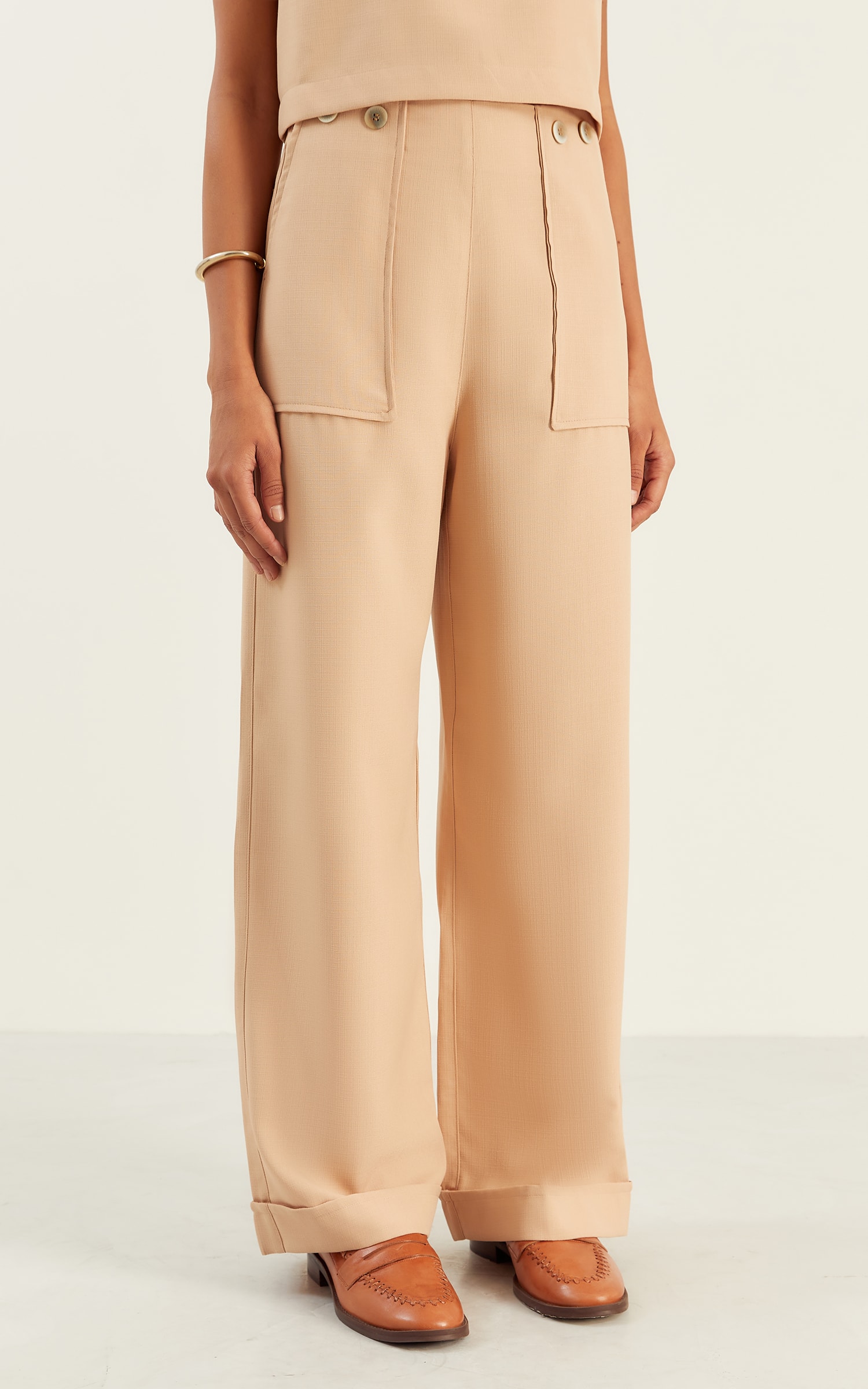 Calça Pantalona Botões Vanila Natural