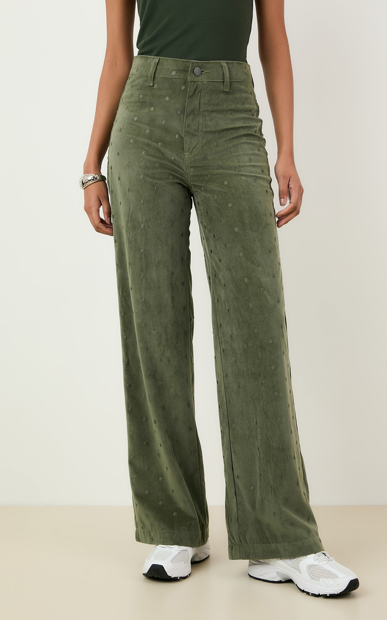 Calca Pantalona Cotele Bordado Verde Musgo