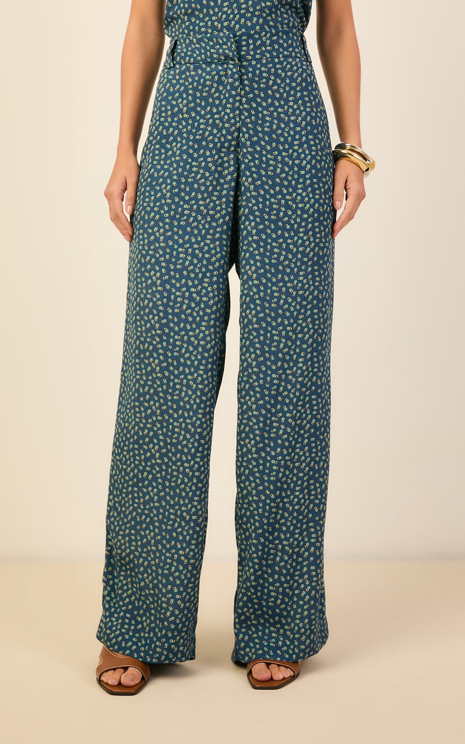 Calca Pantalona Gravura Azul Denim