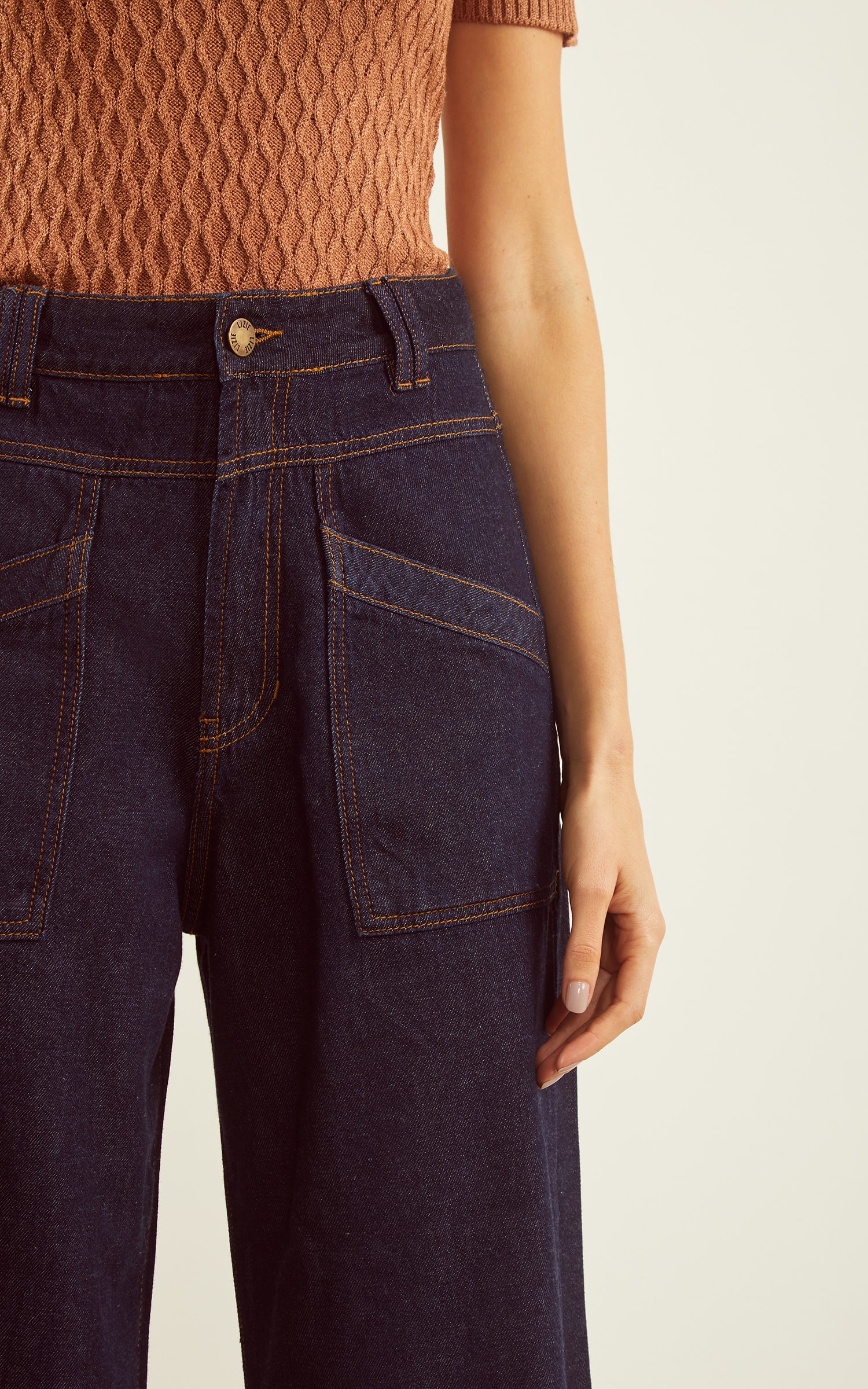 Calça Pantalona Lola Jeans Escuro