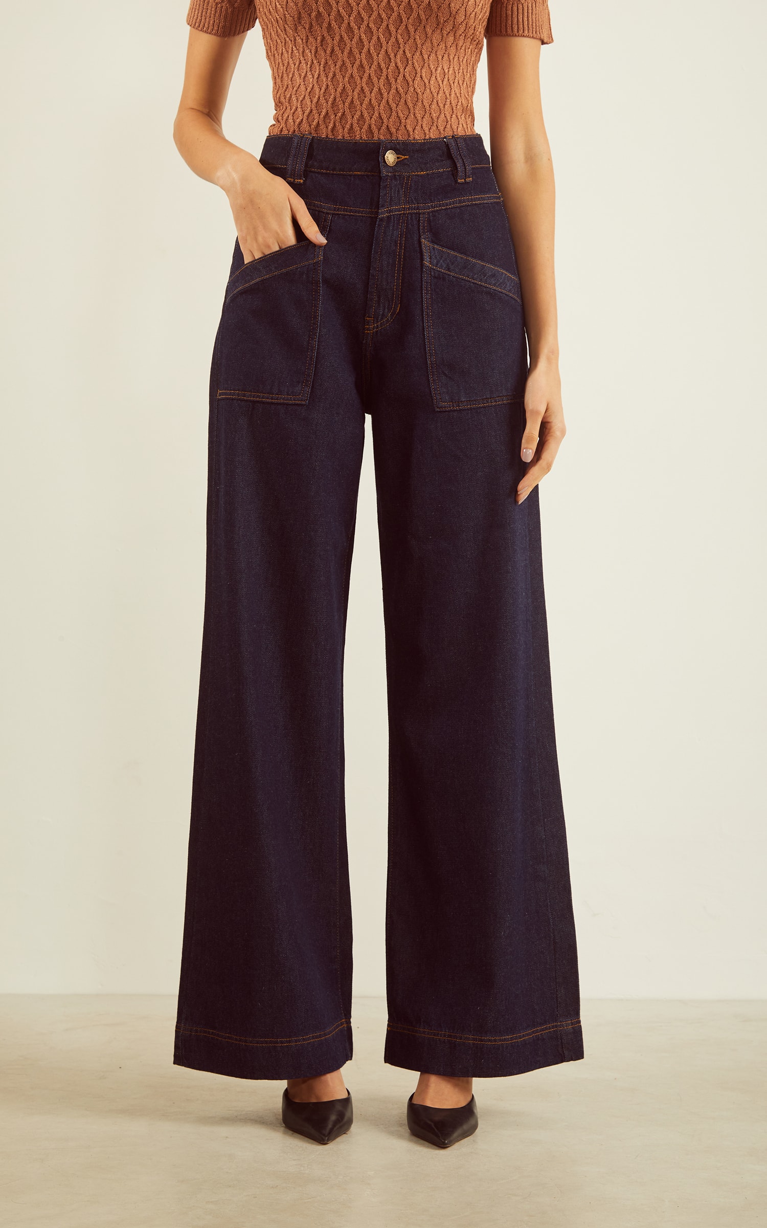 Calça Pantalona Lola Jeans Escuro