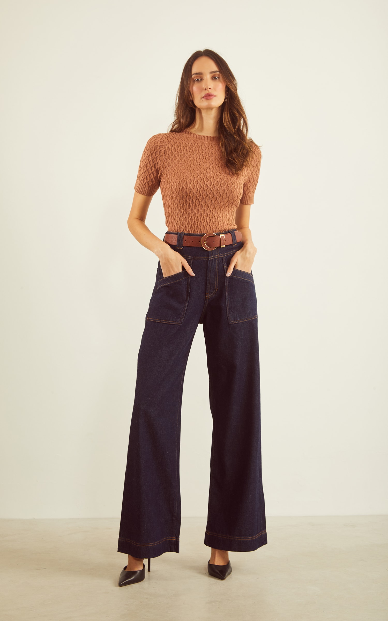 Calça Pantalona Lola Jeans Escuro