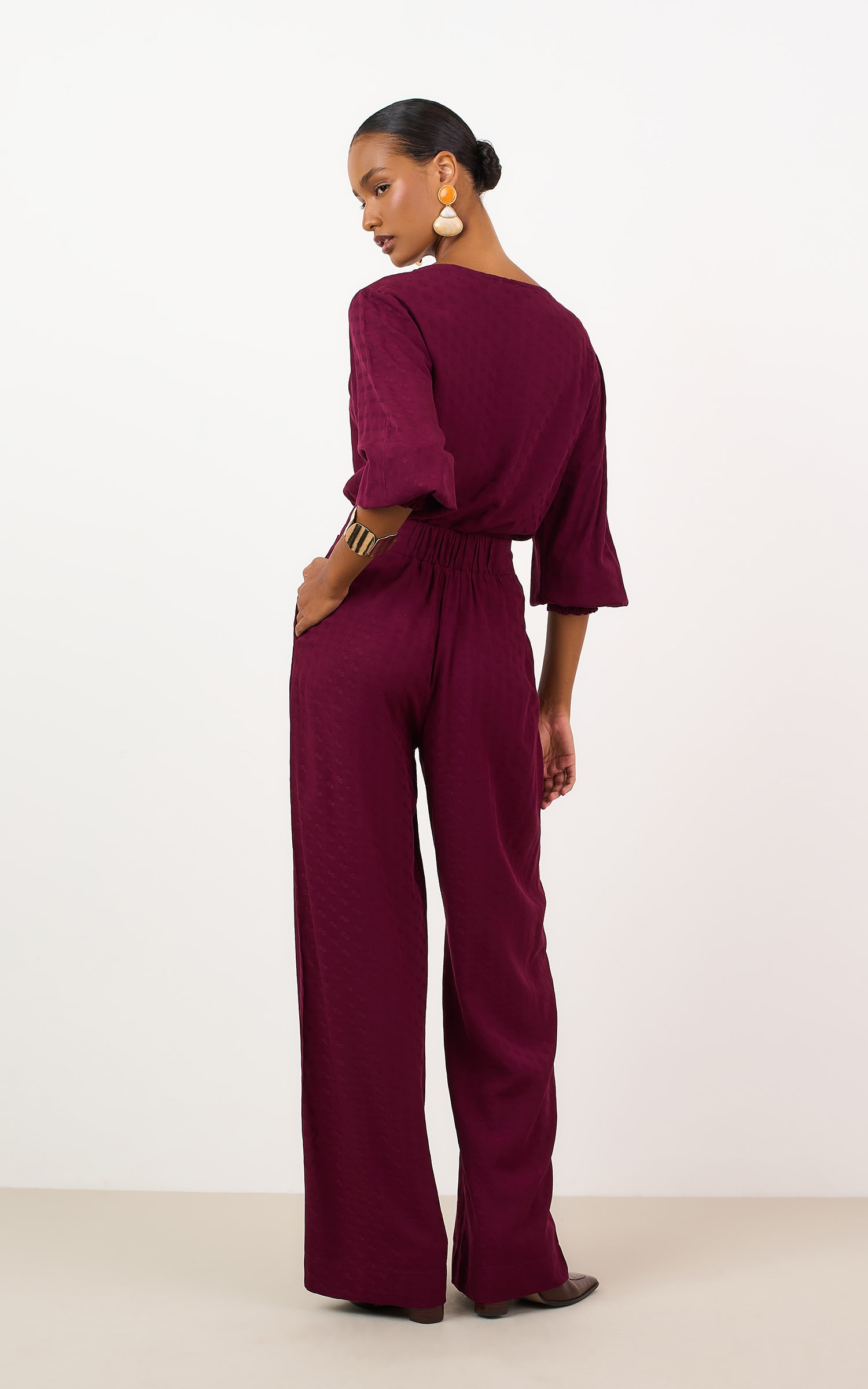 Calça Pantalona Mocha Burgundy