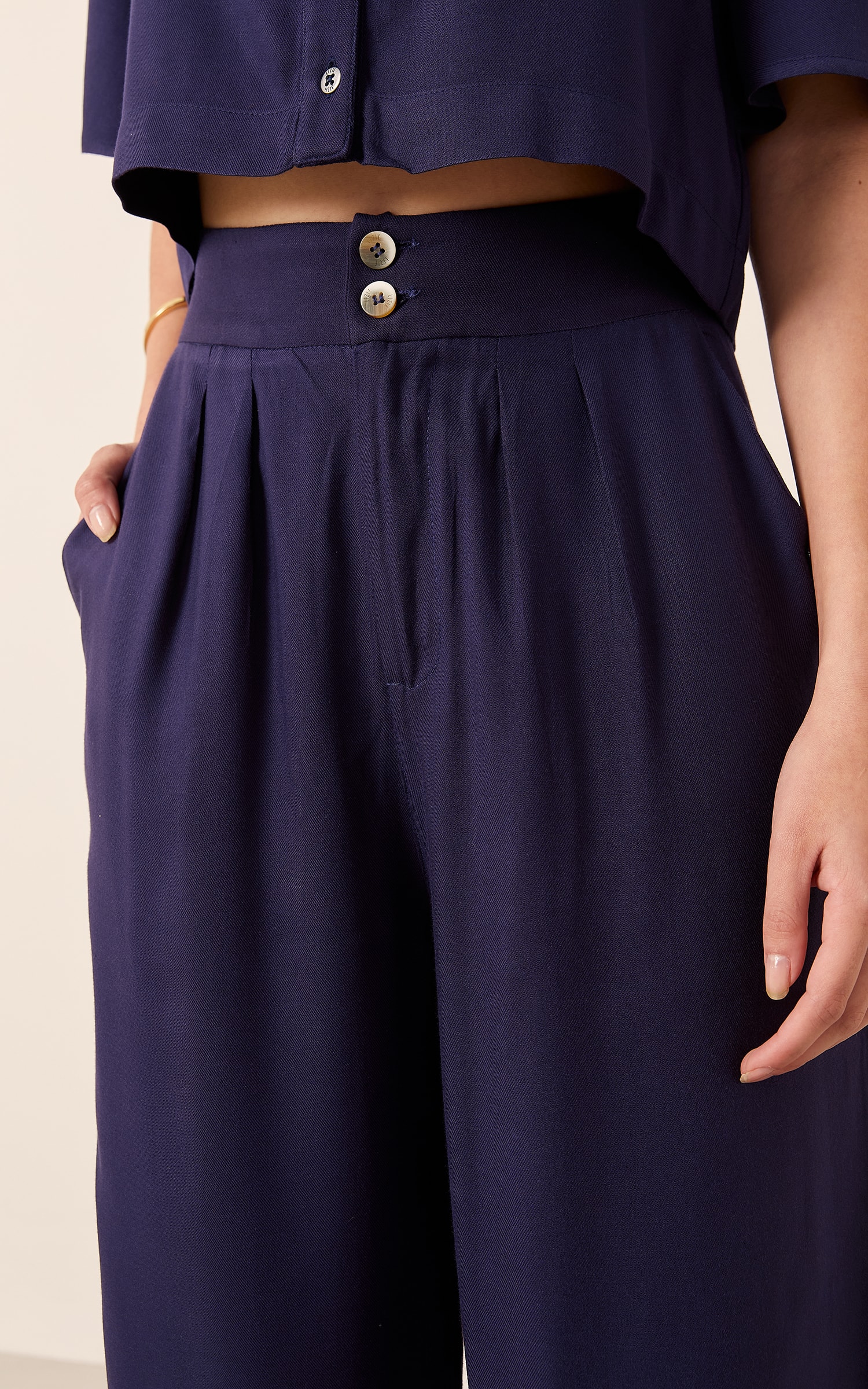 Calça Pantalona Pespontada Marinho