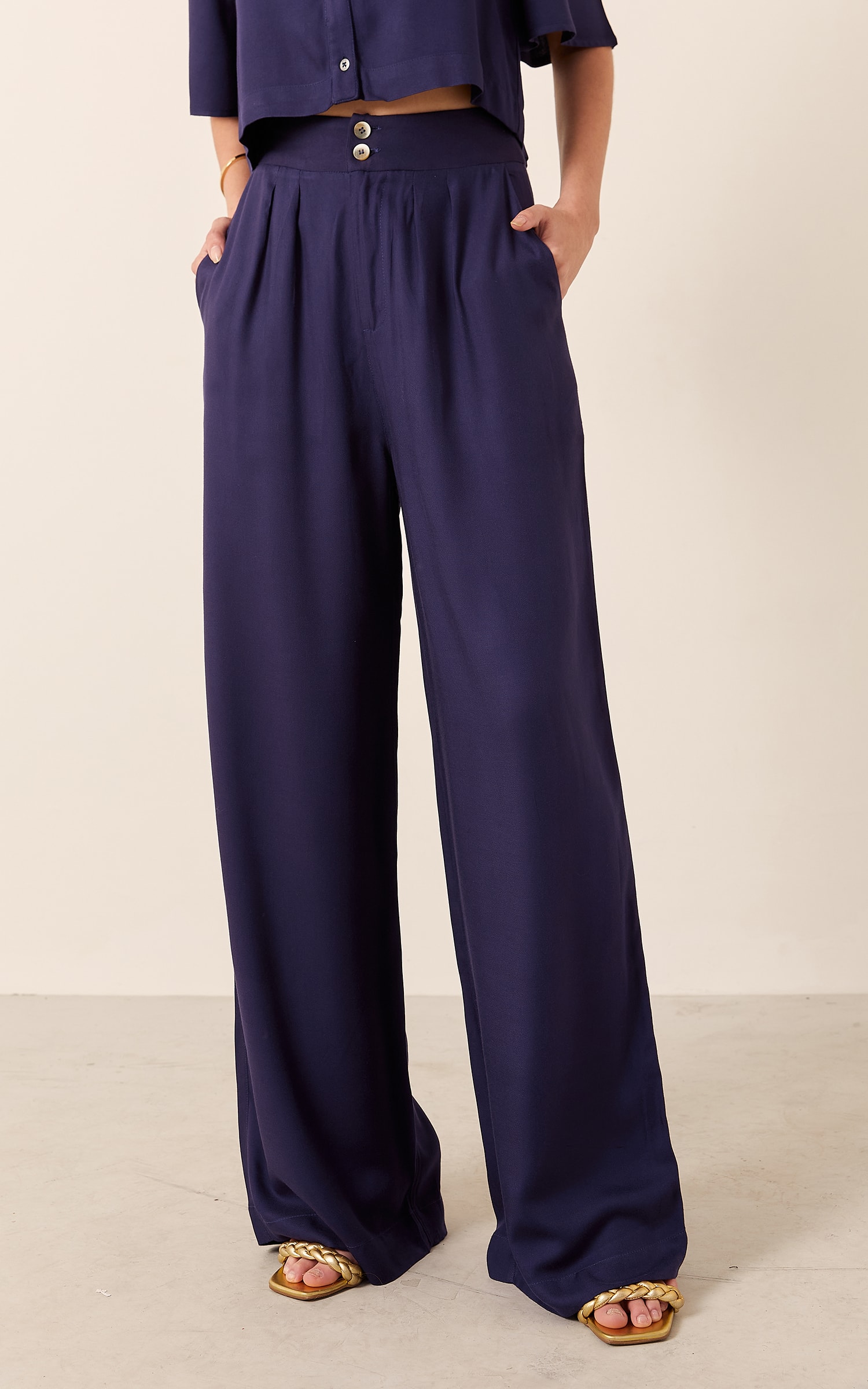Calça Pantalona Pespontada Marinho
