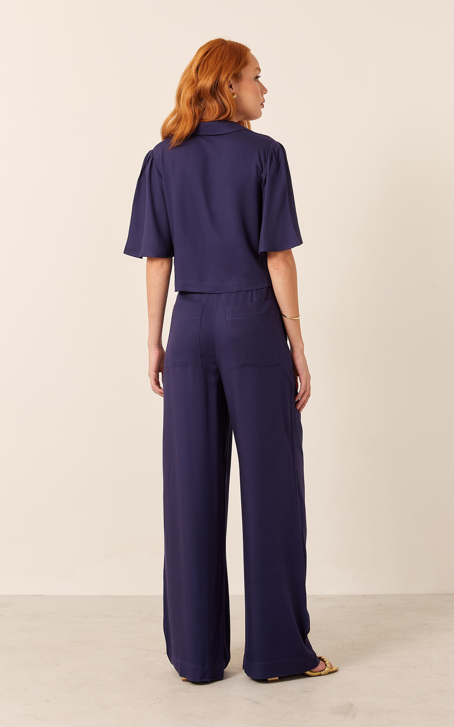 Calça Pantalona Pespontada Marinho