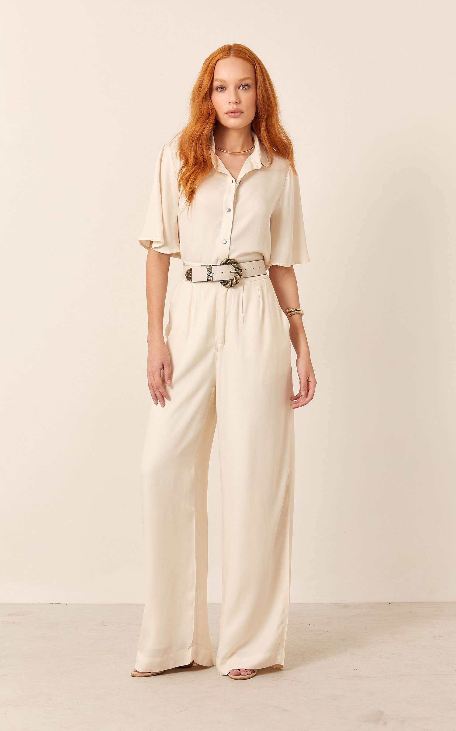 Calça Pantalona Pespontada Off White