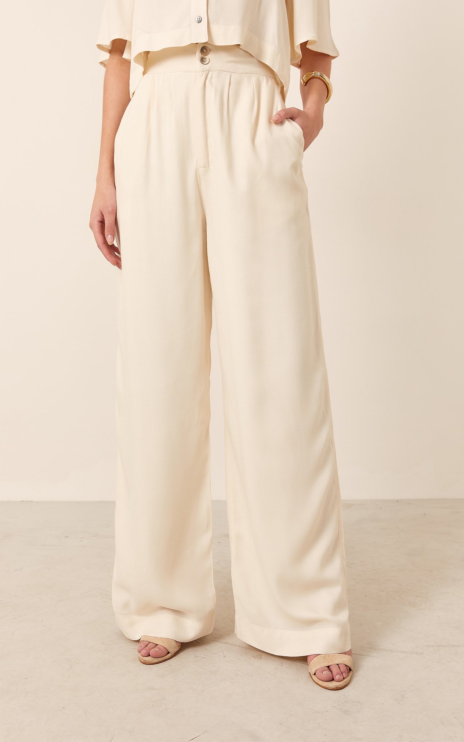 Calça Pantalona Pespontada Off White