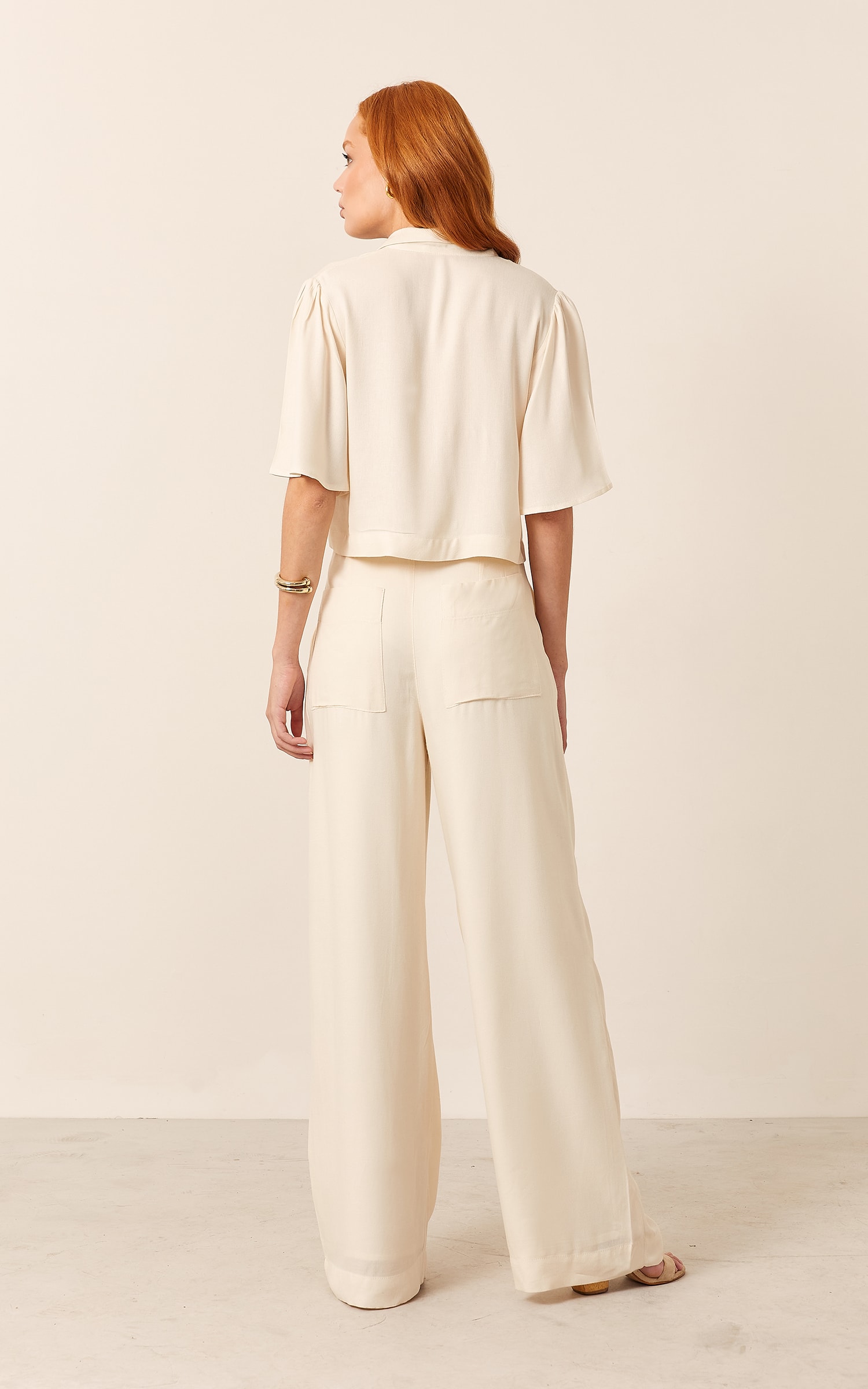 Calça Pantalona Pespontada Off White