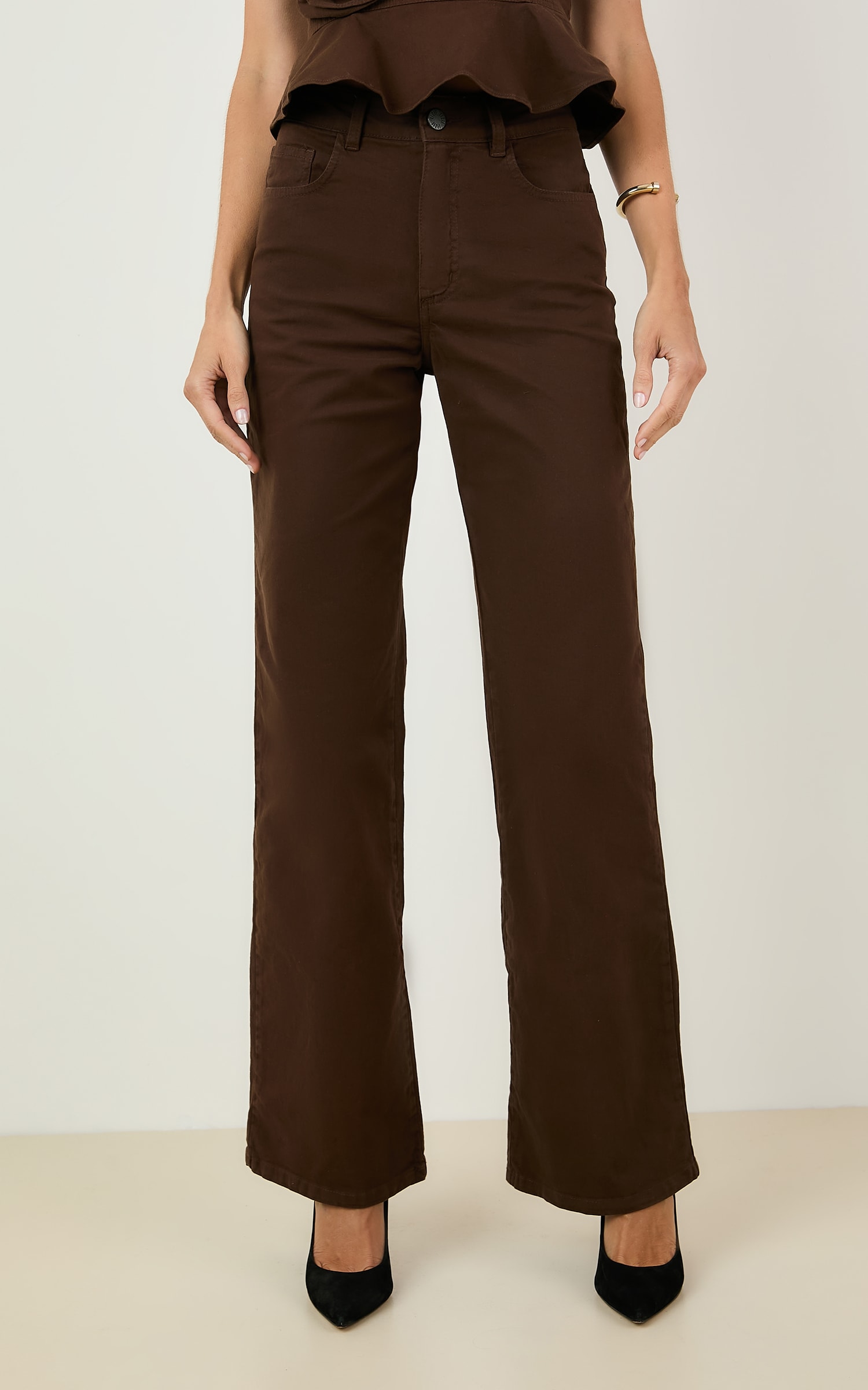 Calca Pantalona Sarja Color Chocolate