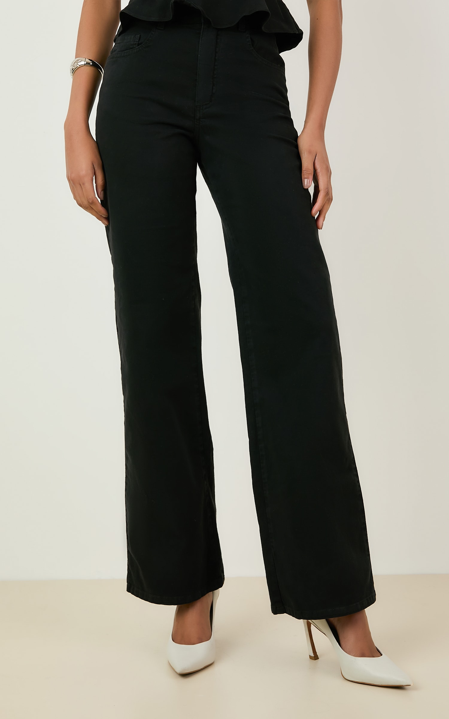 Calca Pantalona Sarja Color Preto