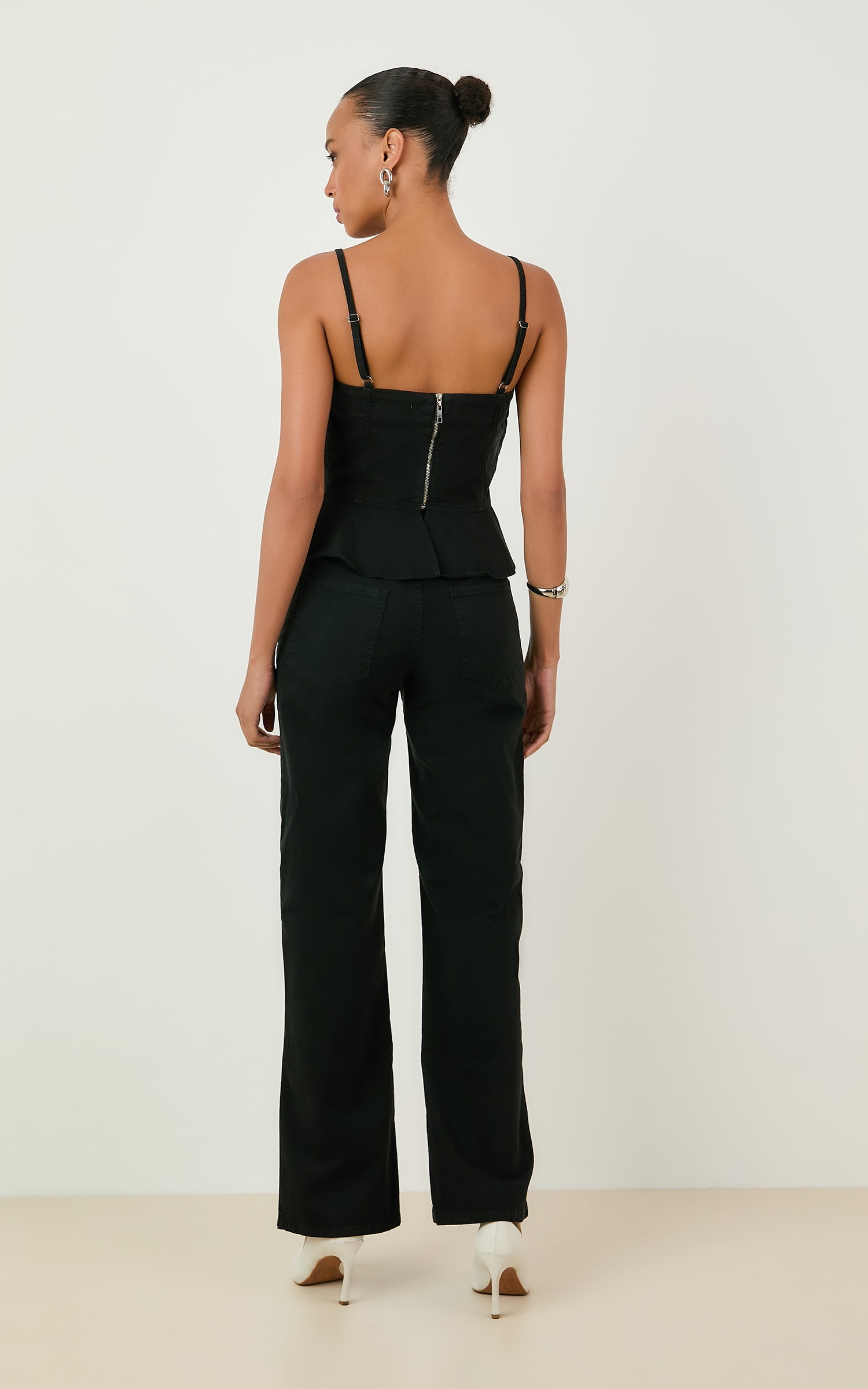 Calca Pantalona Sarja Color Preto
