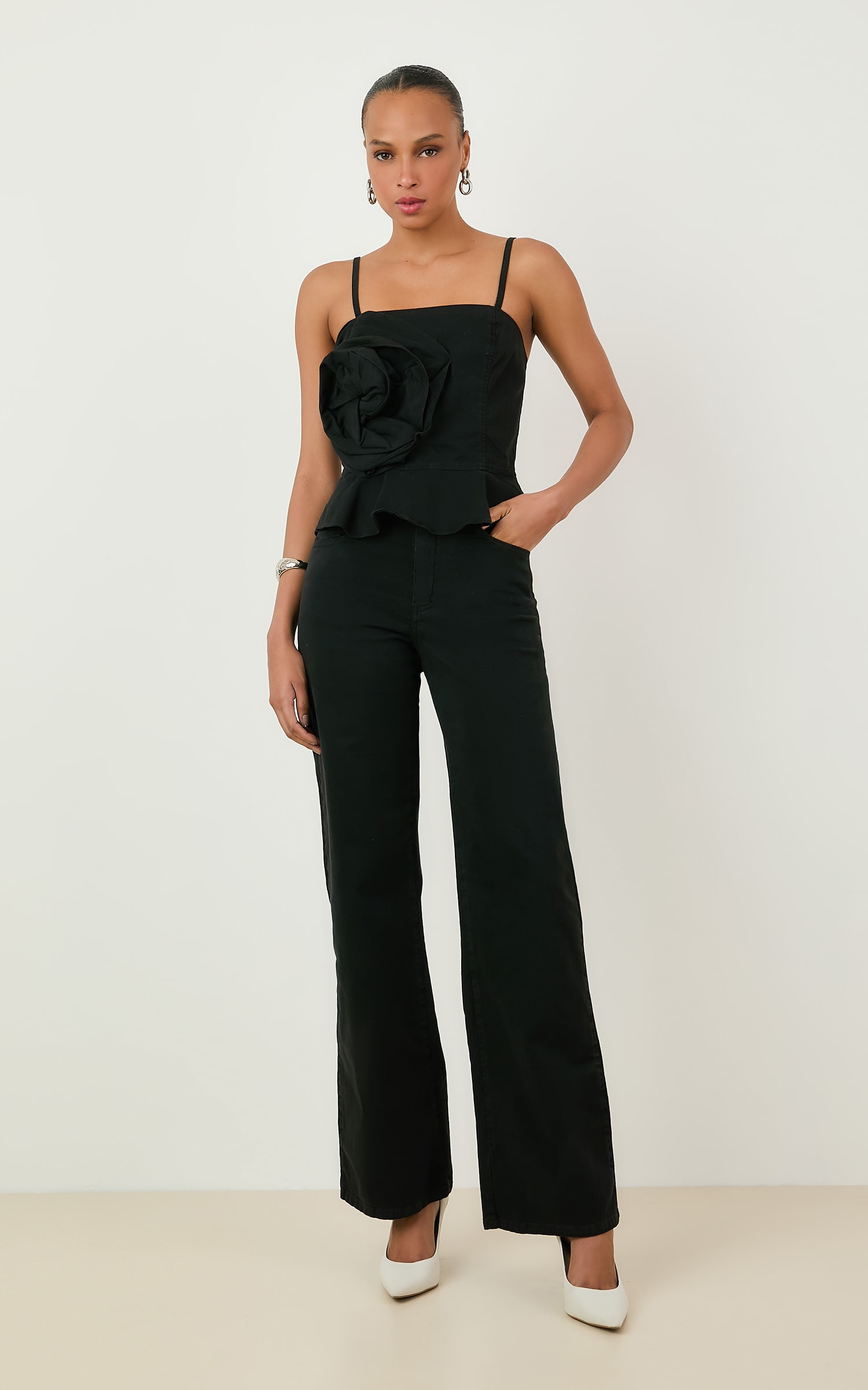 Calca Pantalona Sarja Color Preto