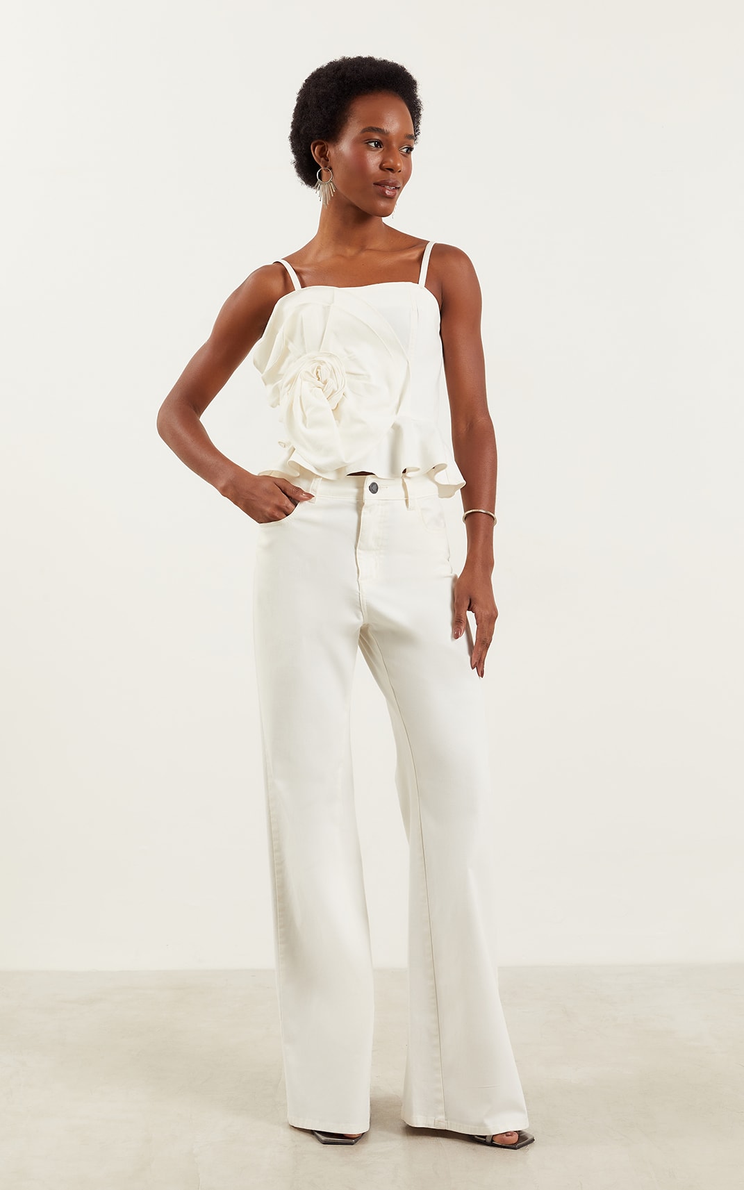 Calça Pantalona Sarja Off White