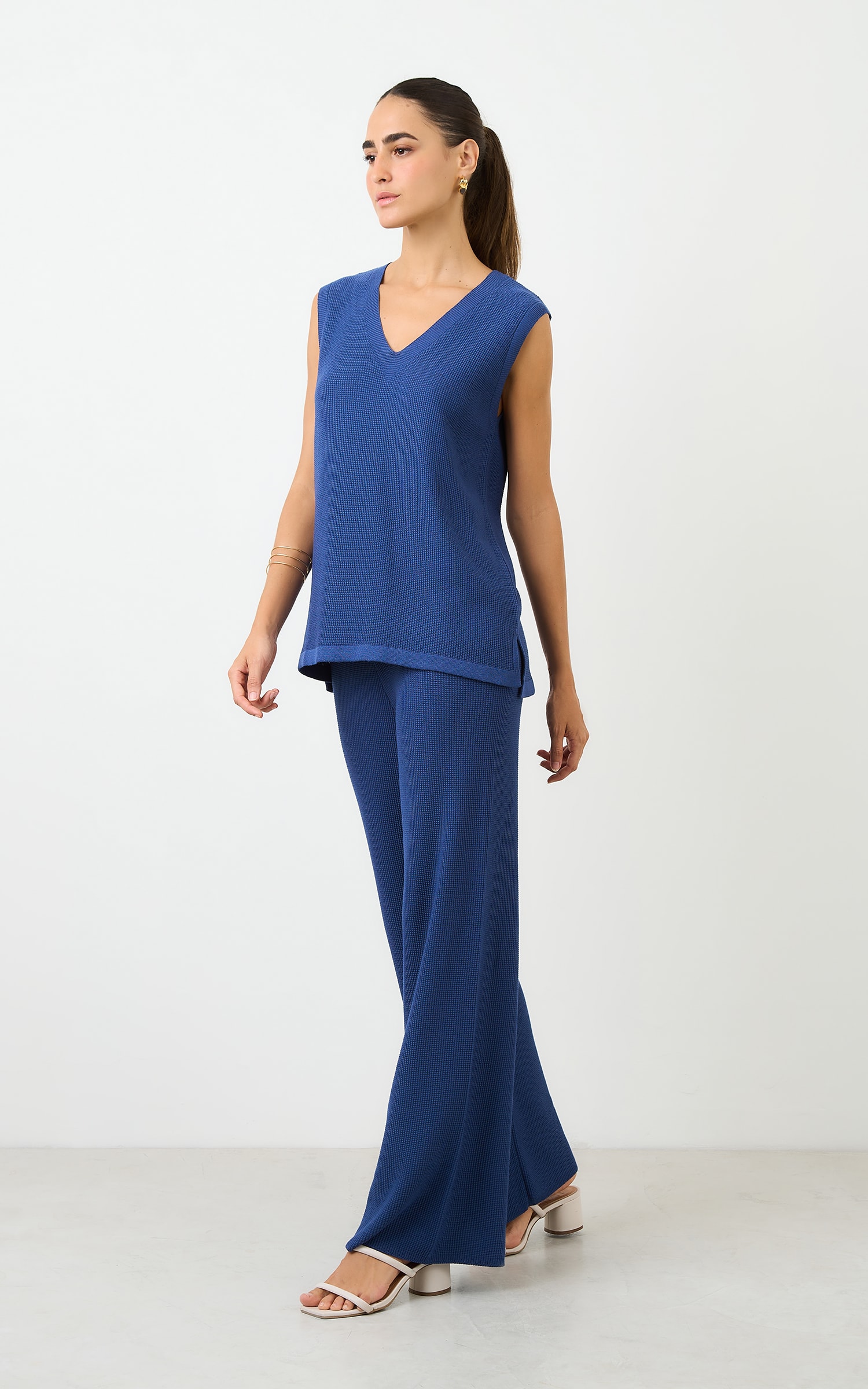 Calca Pantalona Tricot Piquet Cobalto