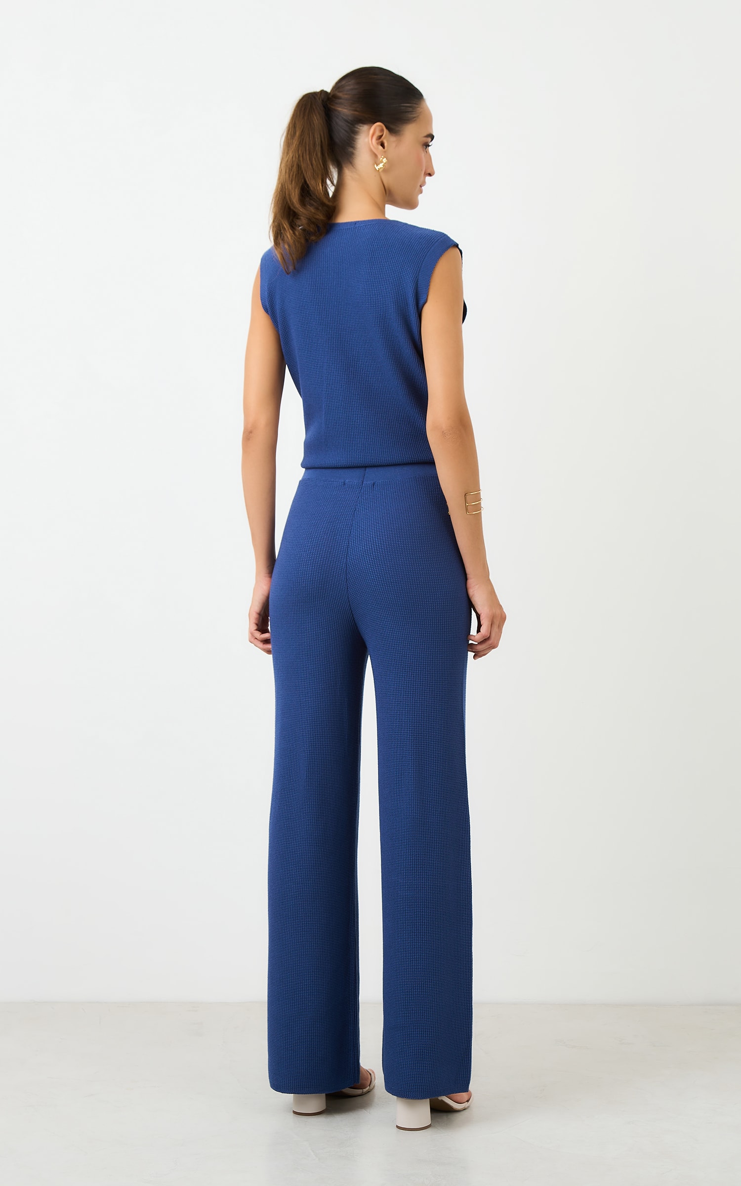 Calca Pantalona Tricot Piquet Cobalto