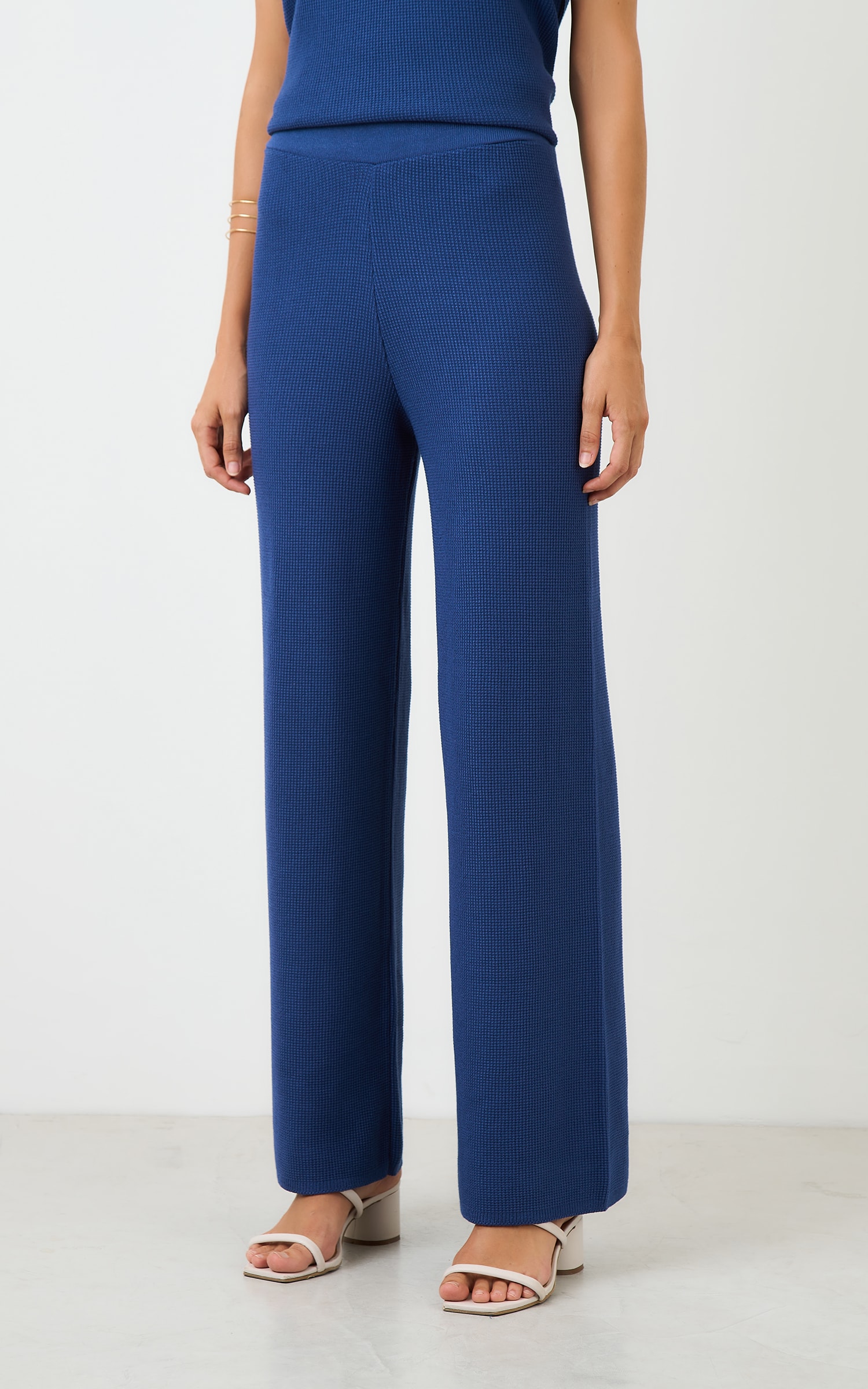 Calca Pantalona Tricot Piquet Cobalto