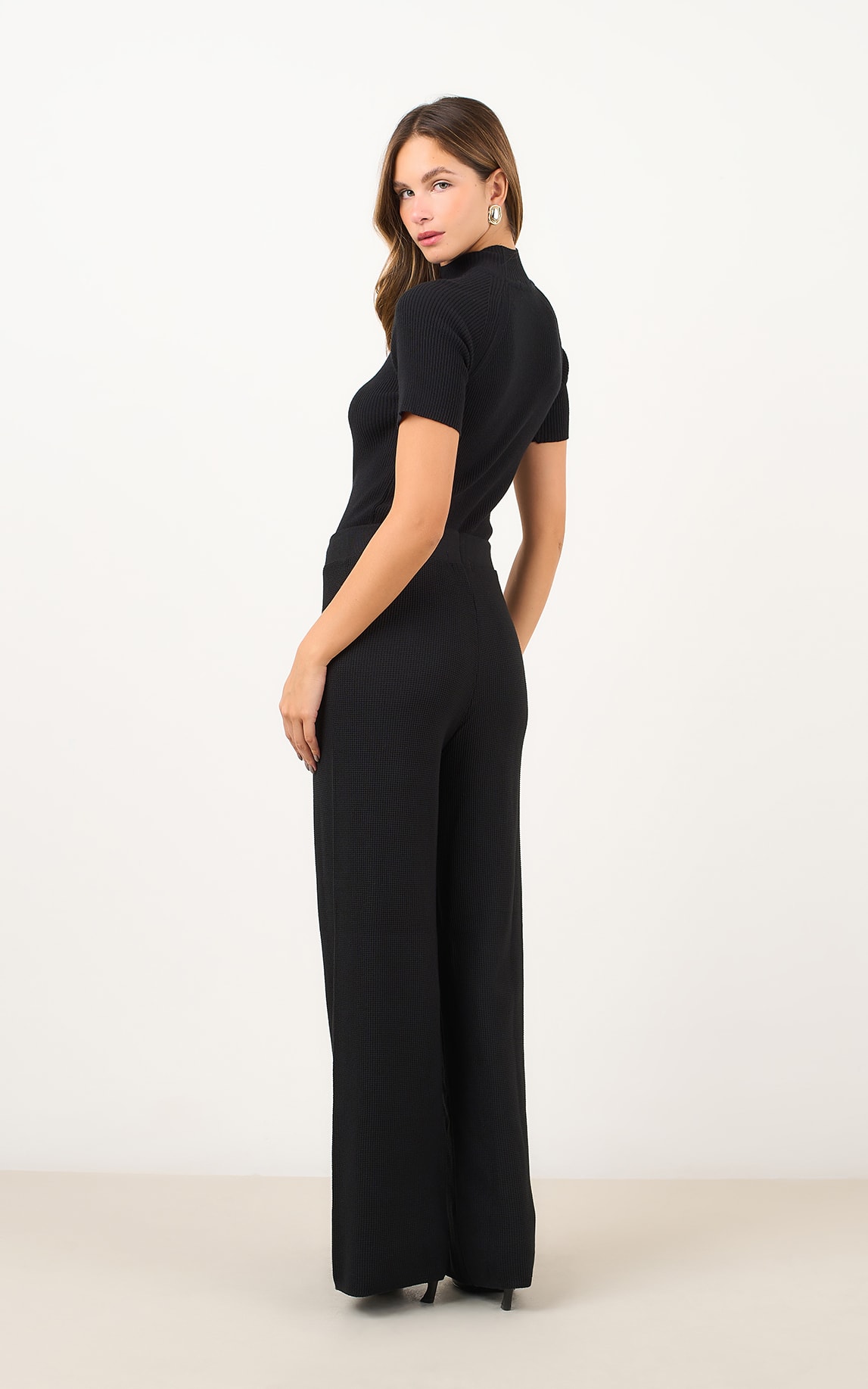 Calca Pantalona Tricot Piquet Preto